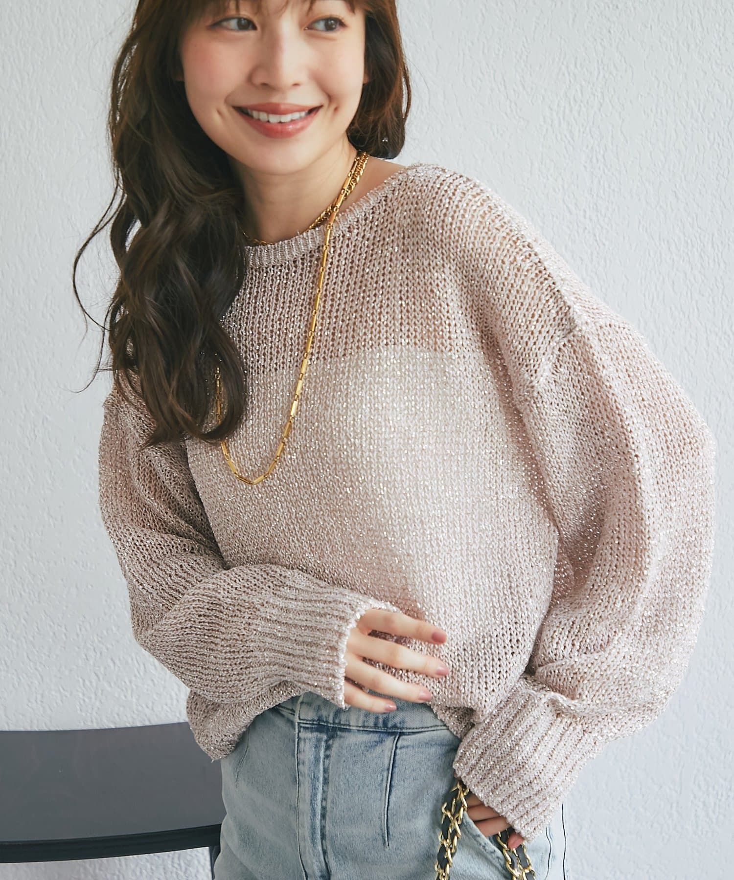 La boutique BonBon(ラブティックボンボン) ラメ天竺針抜ニット