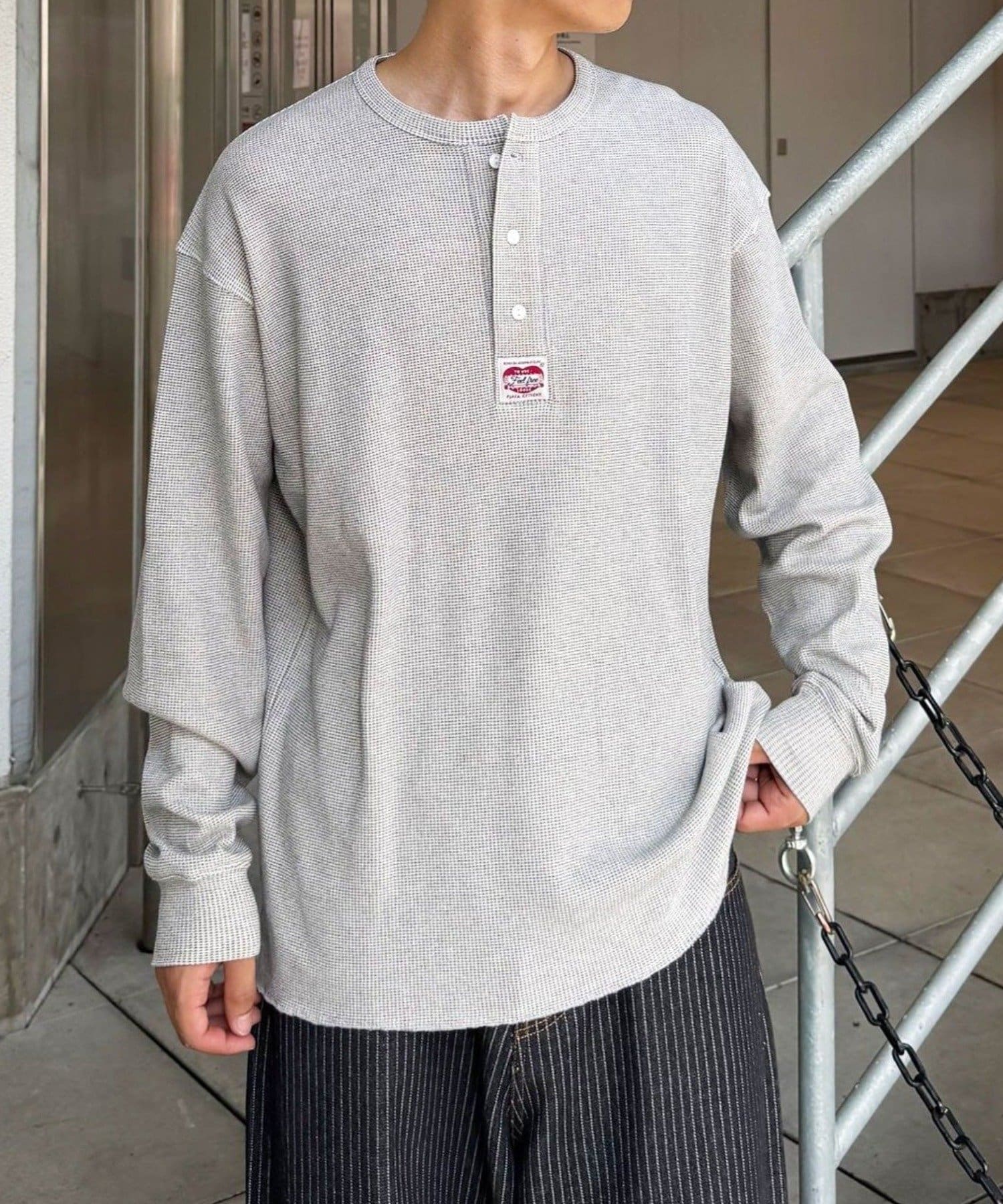 CIAOPANIC(チャオパニック) ワッフルヘンリーネックロンTEE
