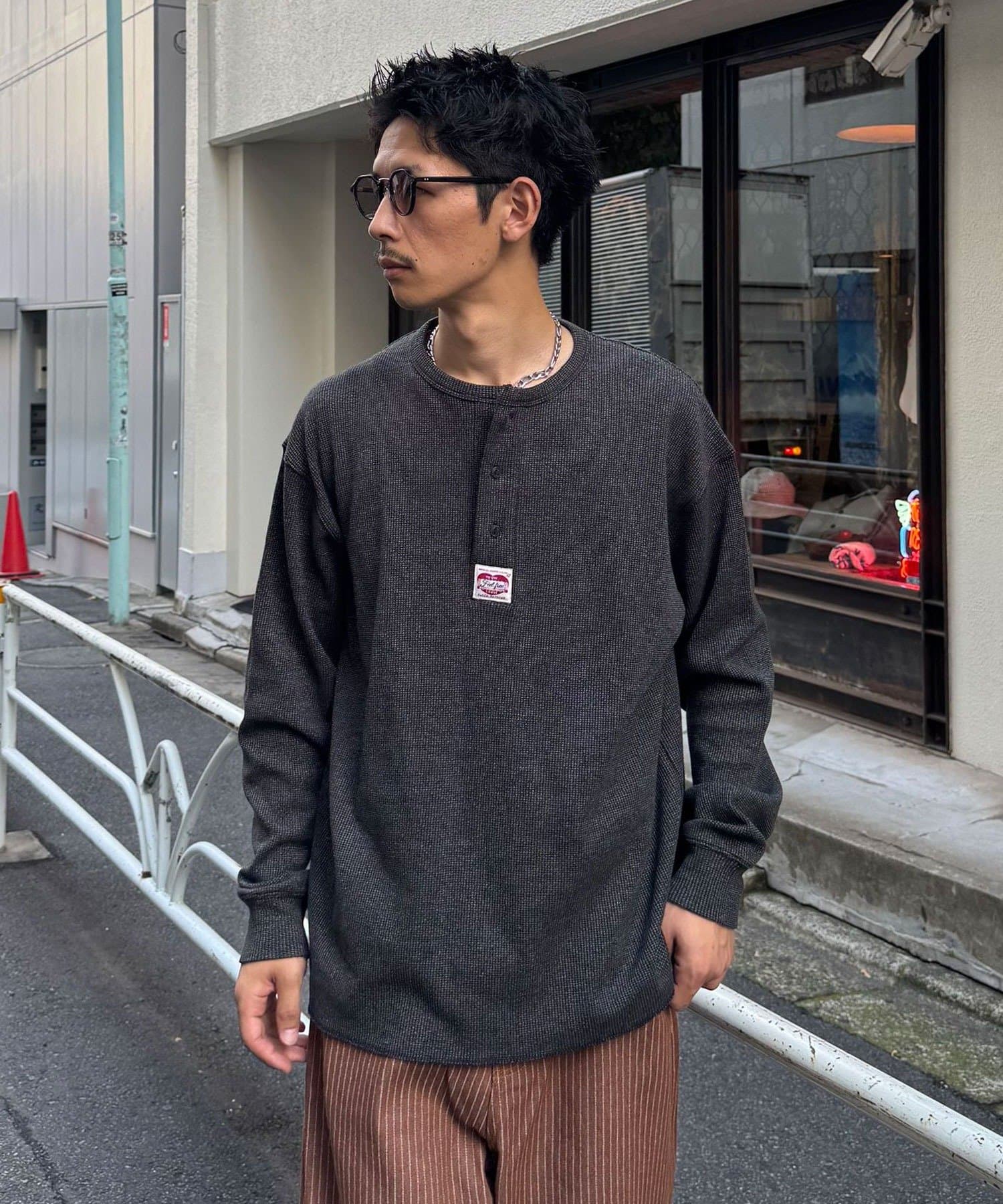 CIAOPANIC(チャオパニック) ワッフルヘンリーネックロンTEE