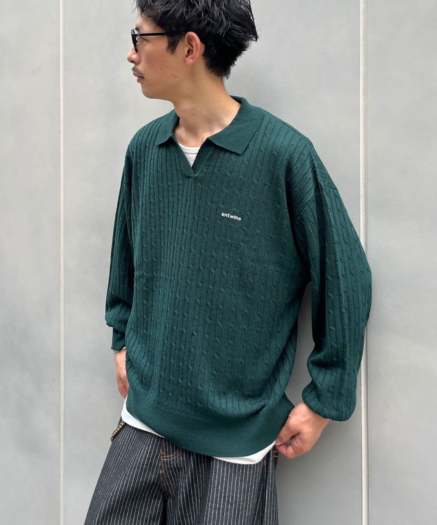 CIAOPANIC(チャオパニック) スキッパーケーブルニットポロシャツ