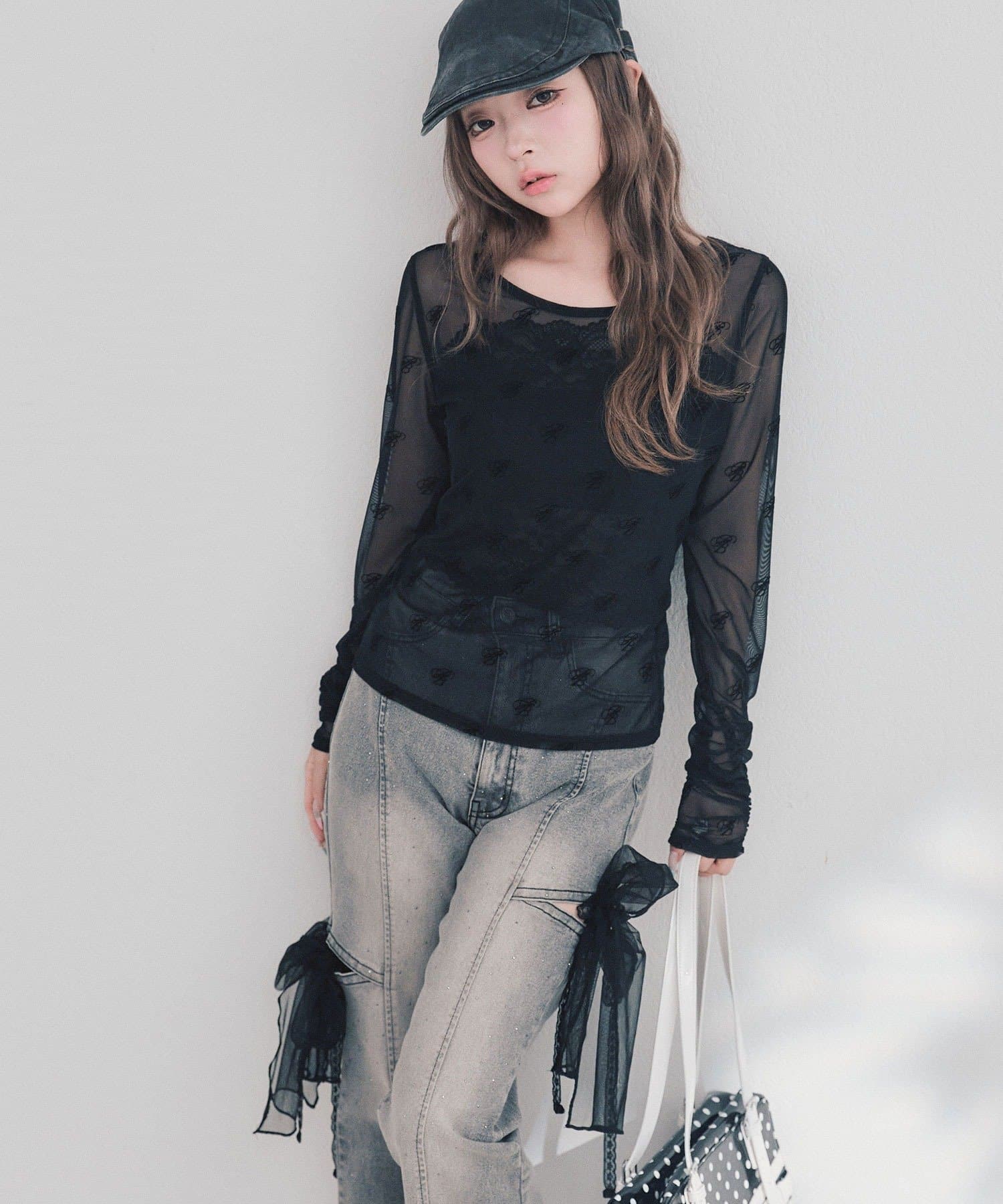 OLIVE des OLIVE(オリーブ デ オリーブ) チュールリボンストレッチデニムパンツ