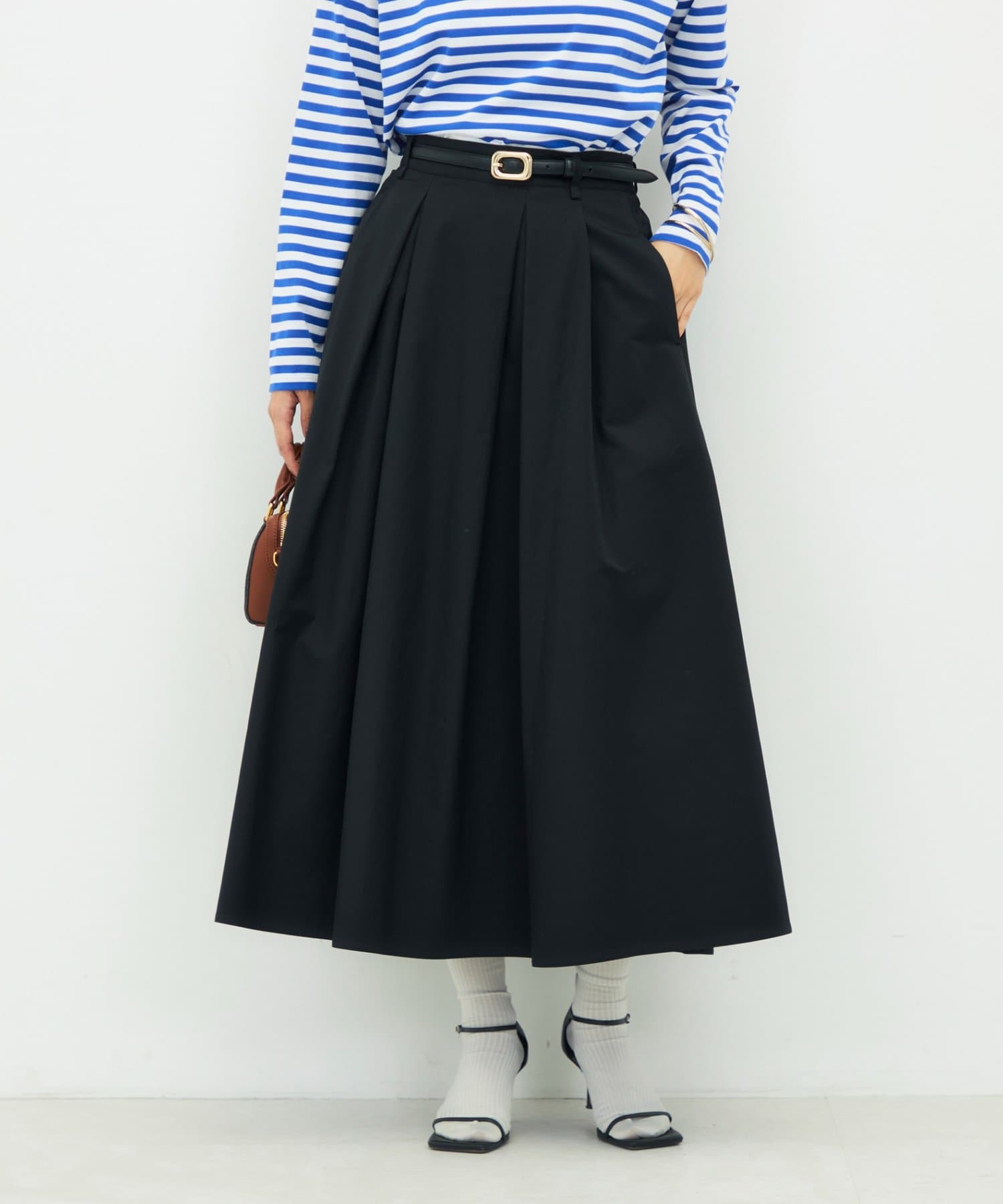 NOLLEY'S(ノーリーズ) ウォッシャブルツイルタックフレアースカート