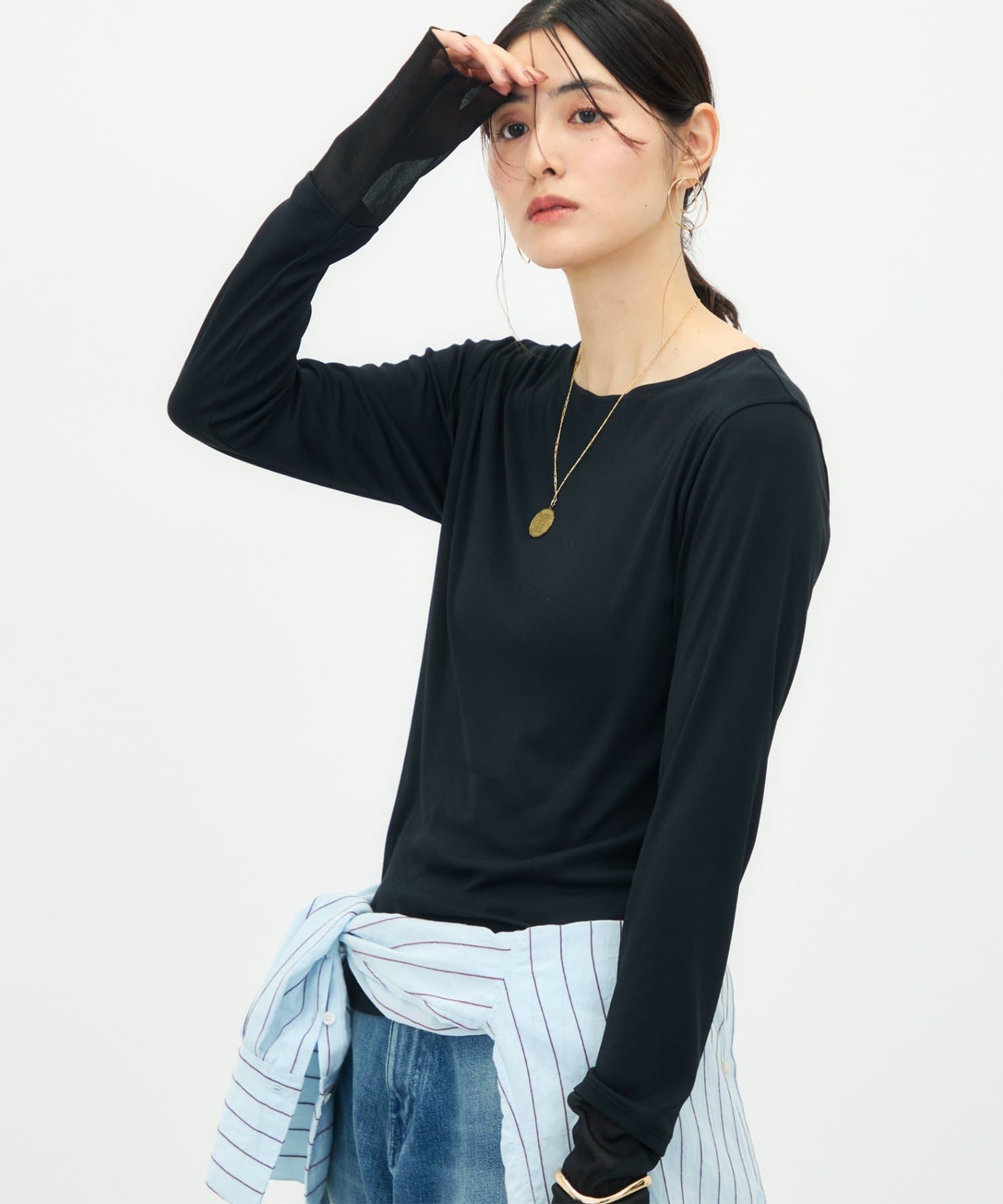 NOLLEY'S(ノーリーズ) ウォッシャブル袖口シアー切替ロンT