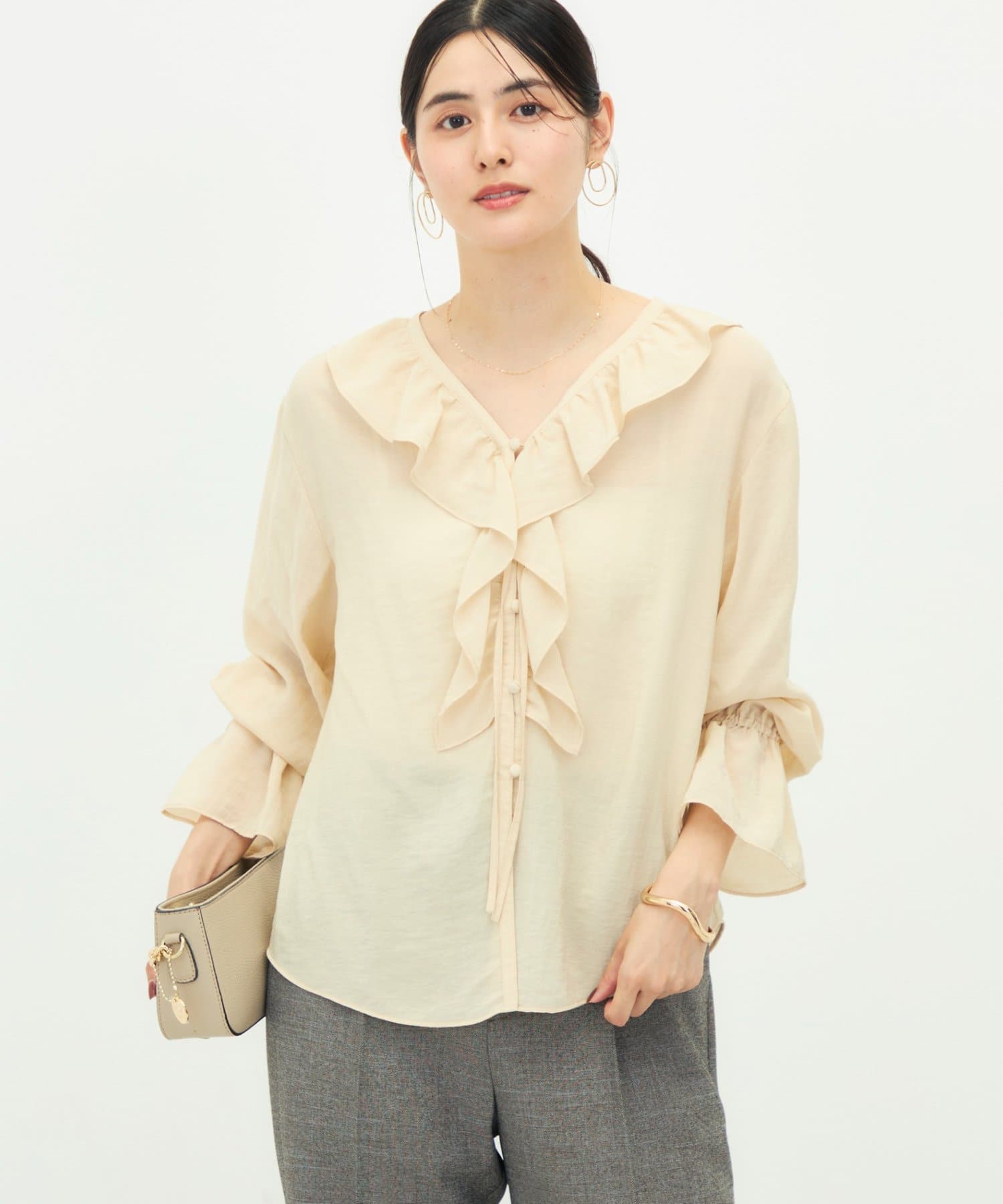 NOLLEY'S(ノーリーズ) 《接触冷感》ウォッシャブルギャザーフリルブラウス