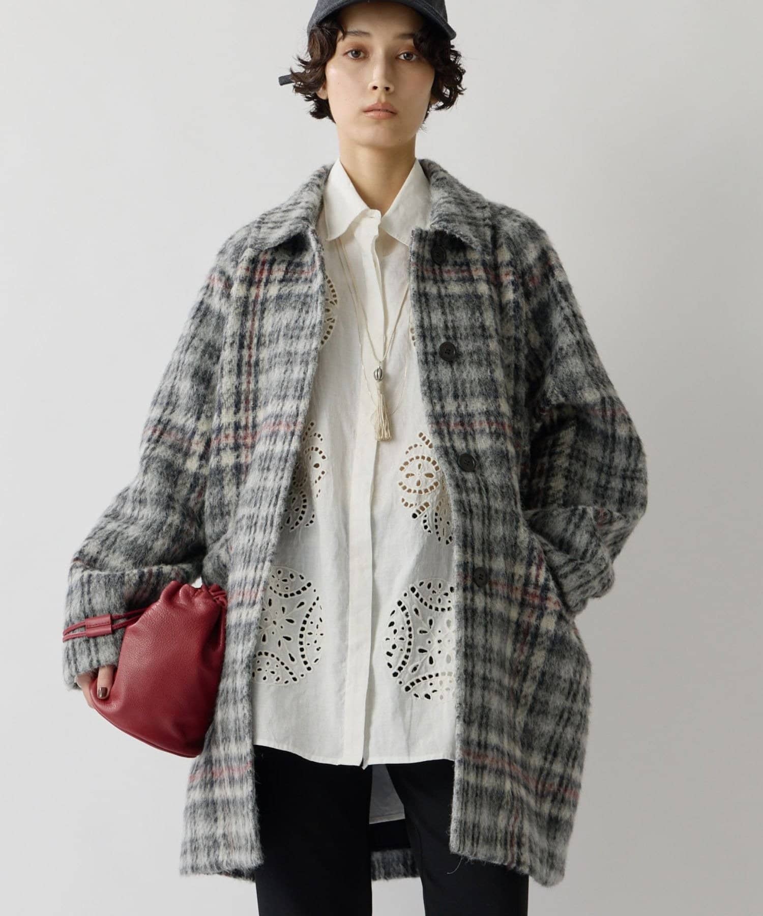 【HERITANOVUM】シャギーチェックコート