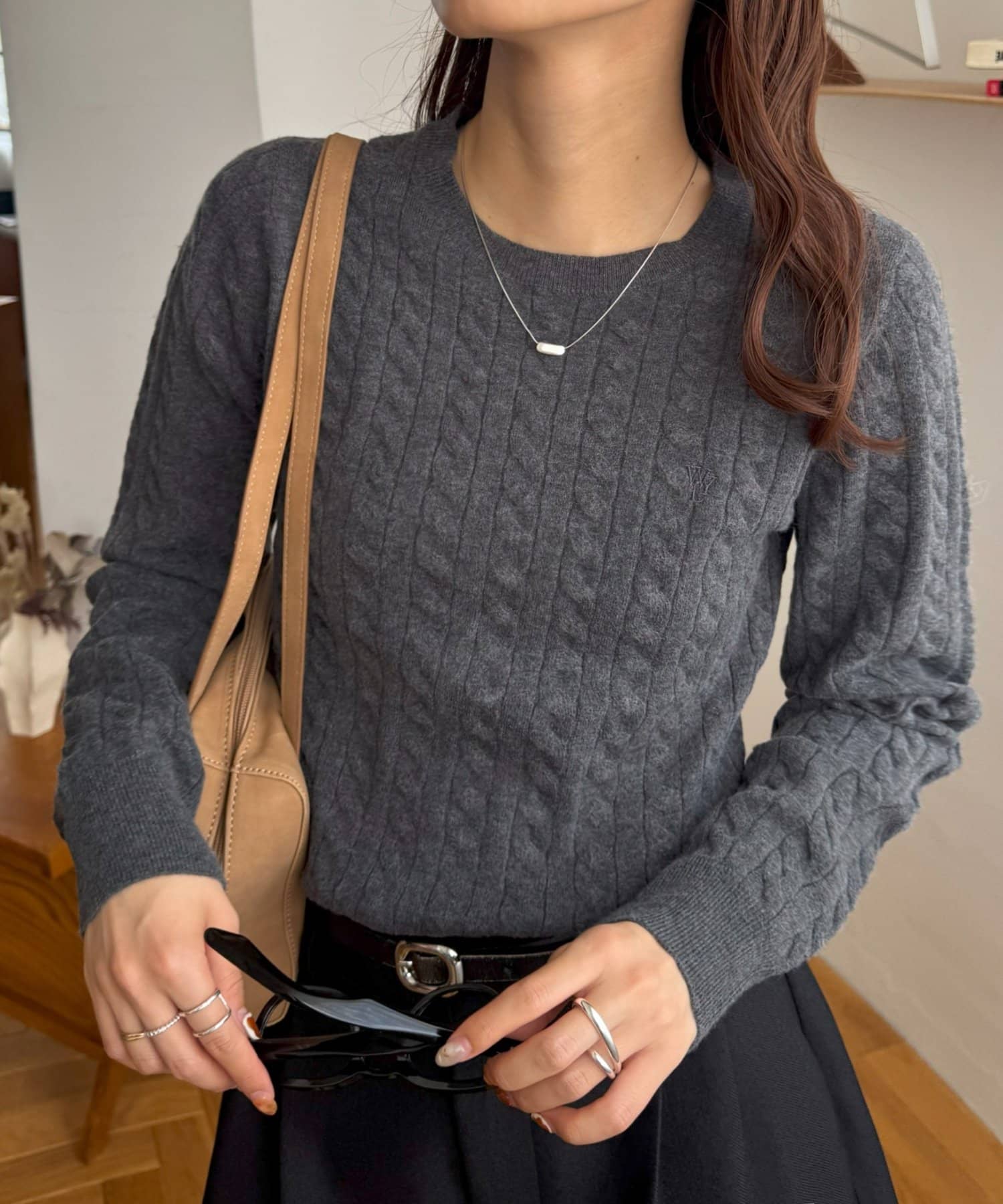 DISCOAT(ディスコート) 【WEB限定】モチモチケーブル刺繍ロゴプルオーバー