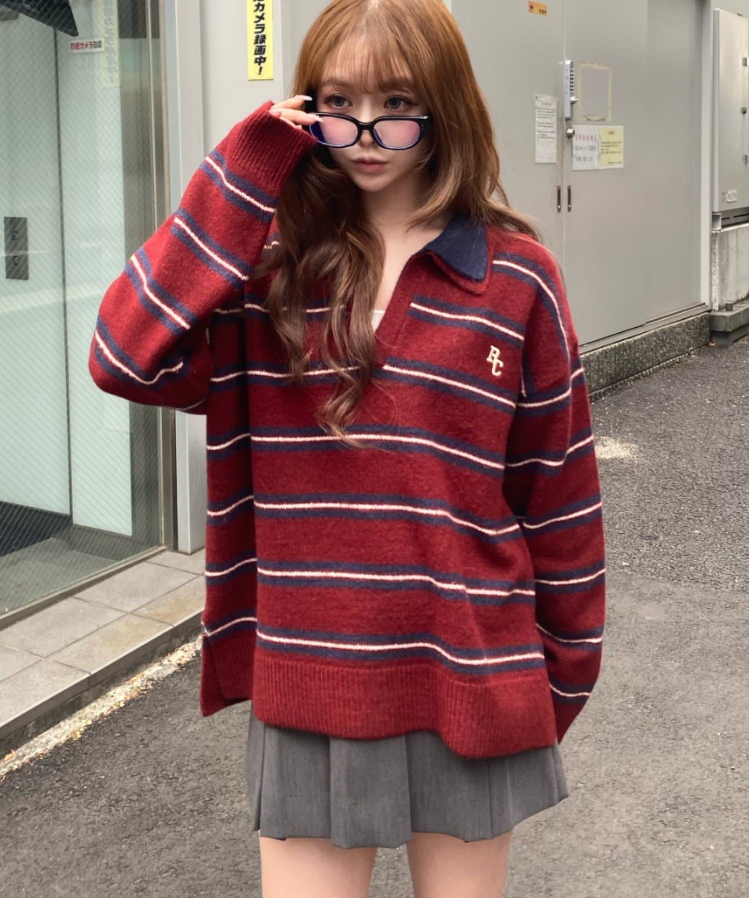 OUTLET(アウトレット) 【RAY CASSIN】ボーダースキッパーポロ刺繍ニット