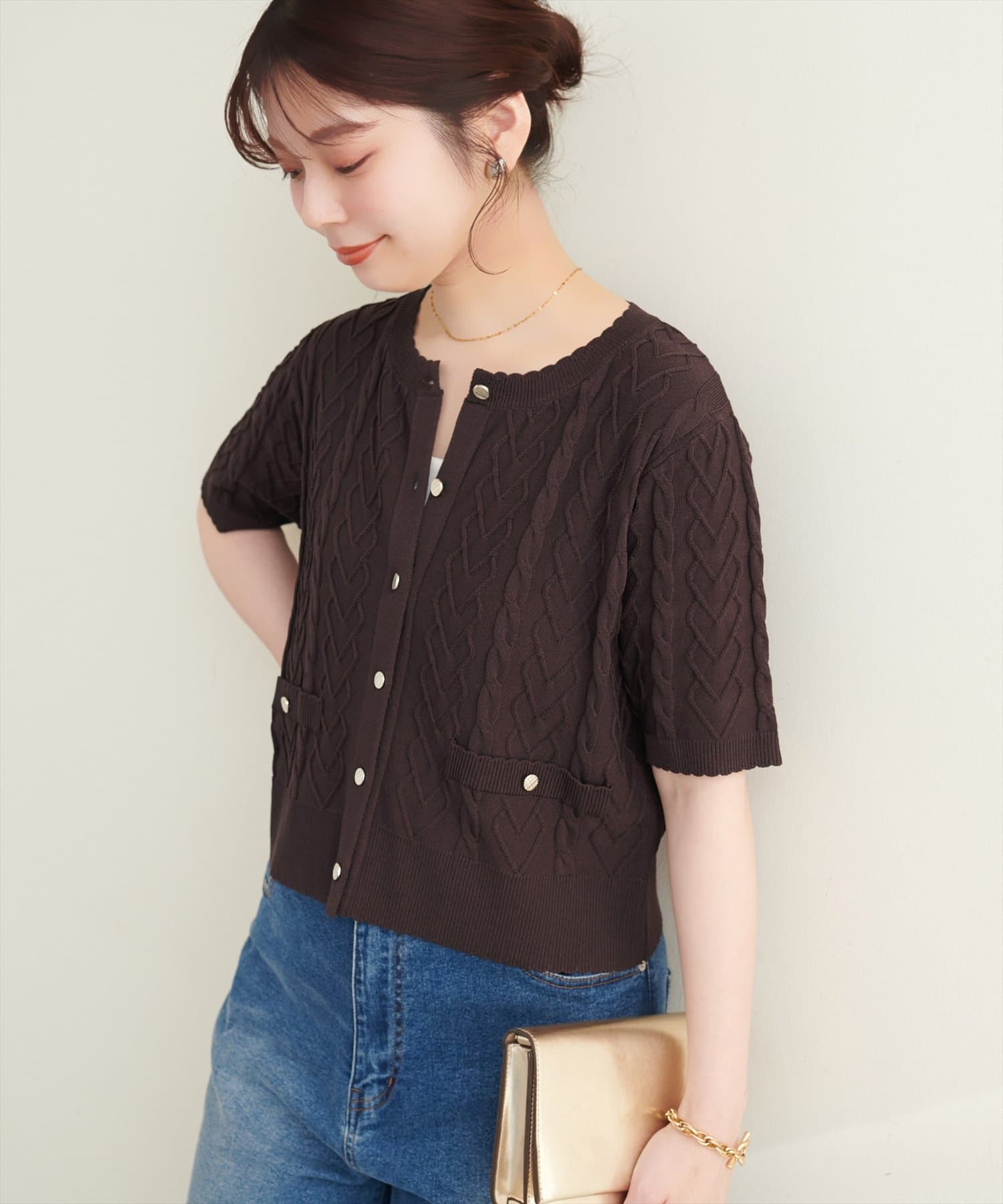 natural couture(ナチュラルクチュール) ハート柄ウォッシャブルケーブルカーデ