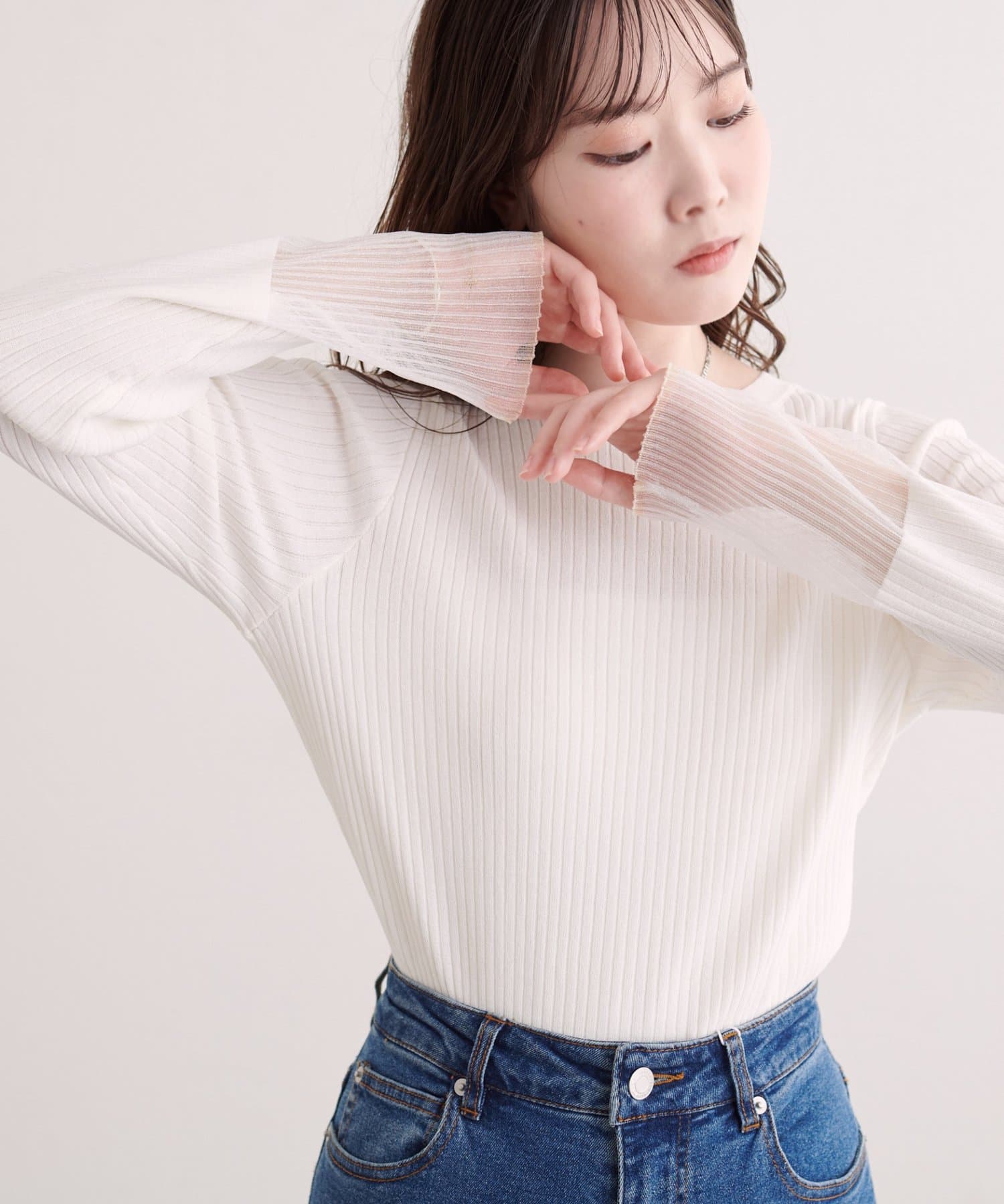 natural couture(ナチュラルクチュール) 袖口シアーリブニット