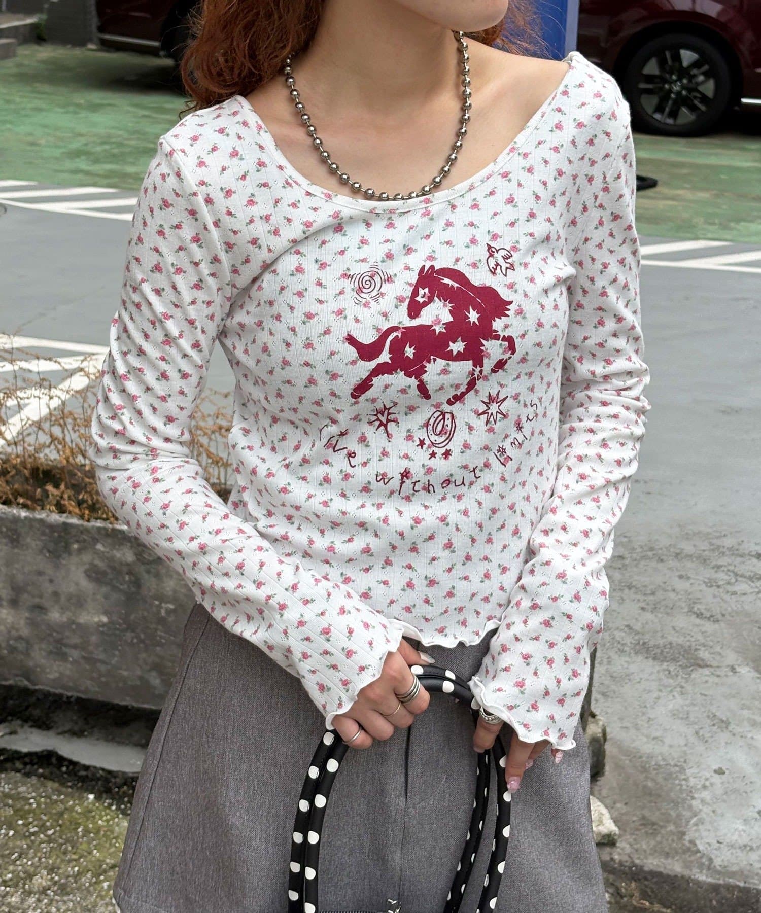 CIAOPANIC(チャオパニック) ホースプリント花柄ロンTee