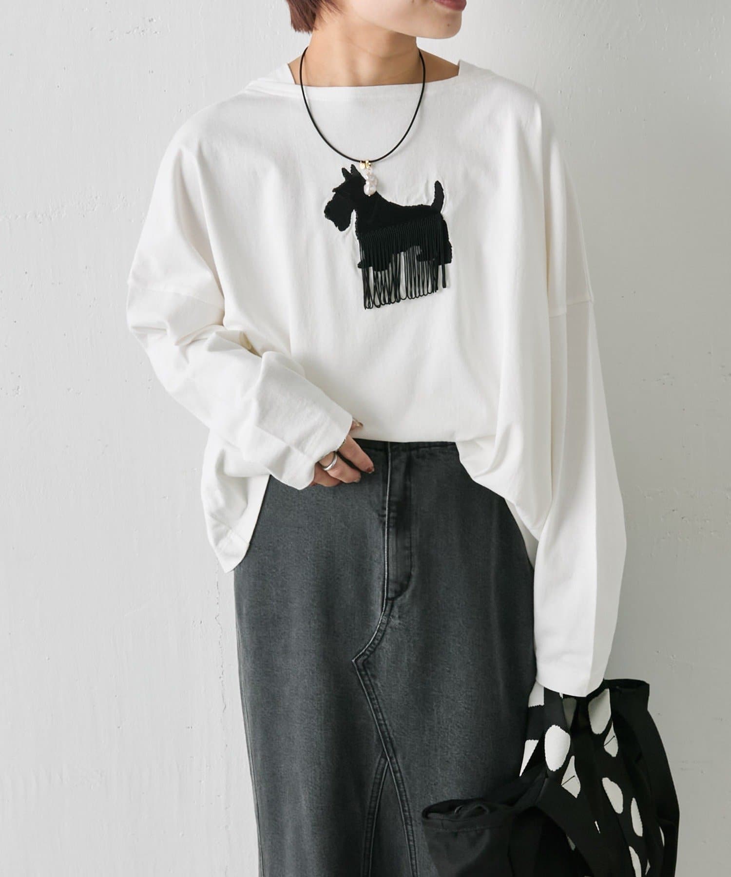 ear PAPILLONNER(イア パピヨネ) わんちゃんフリンジロングTシャツ【SUM1 STYLE(スミスタイル)】