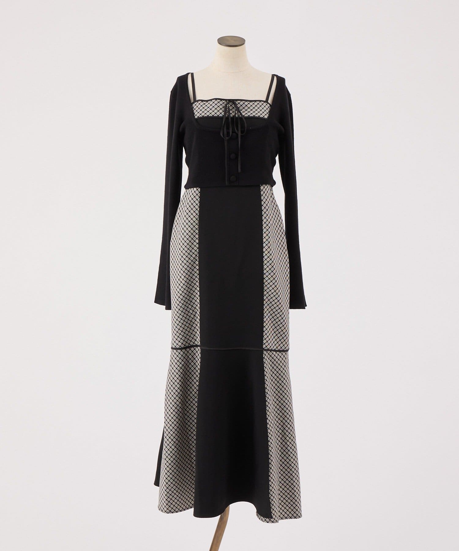 one after another NICE CLAUP(ワンアフターアナザー ナイスクラップ) 【SMサイズ展開】アンサンブル配色チェックロングワンピ