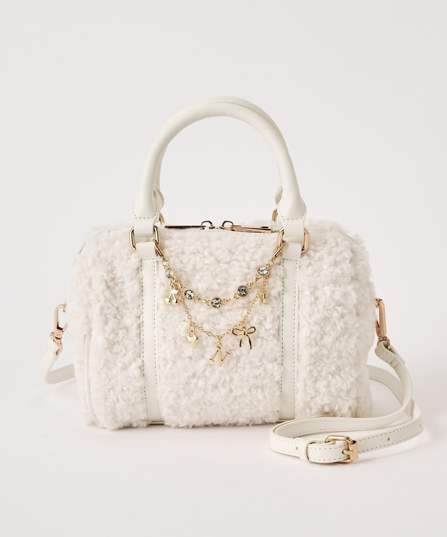 one after another NICE CLAUP(ワンアフターアナザー ナイスクラップ) チェーンチャーム付きボアミニボストンbag