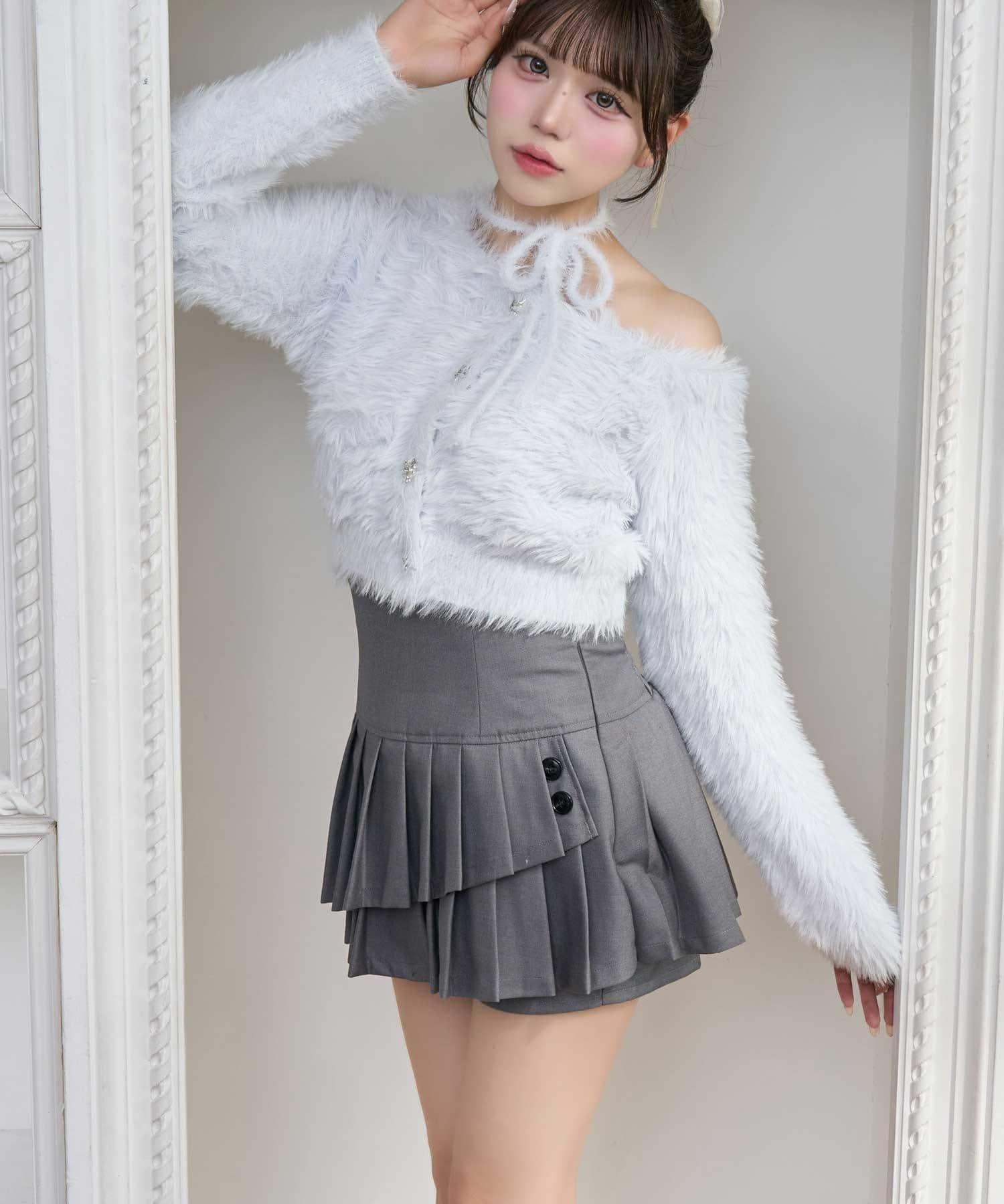 Belle Charme(ベルシャルム) 【Newカラー登場♡】Button Flap Pleats Skirt