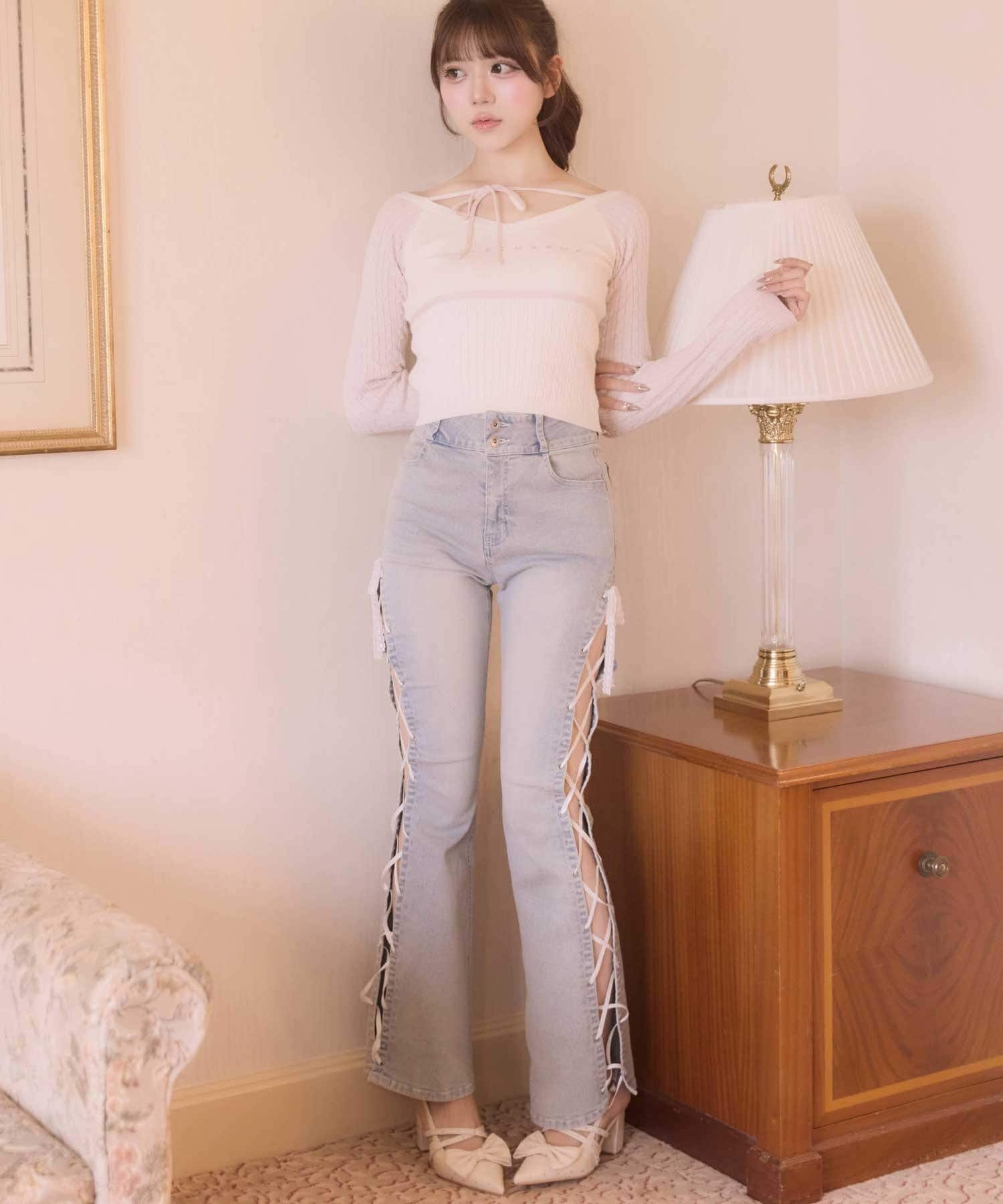 Belle Charme(ベルシャルム) Color Block Raglan Knit