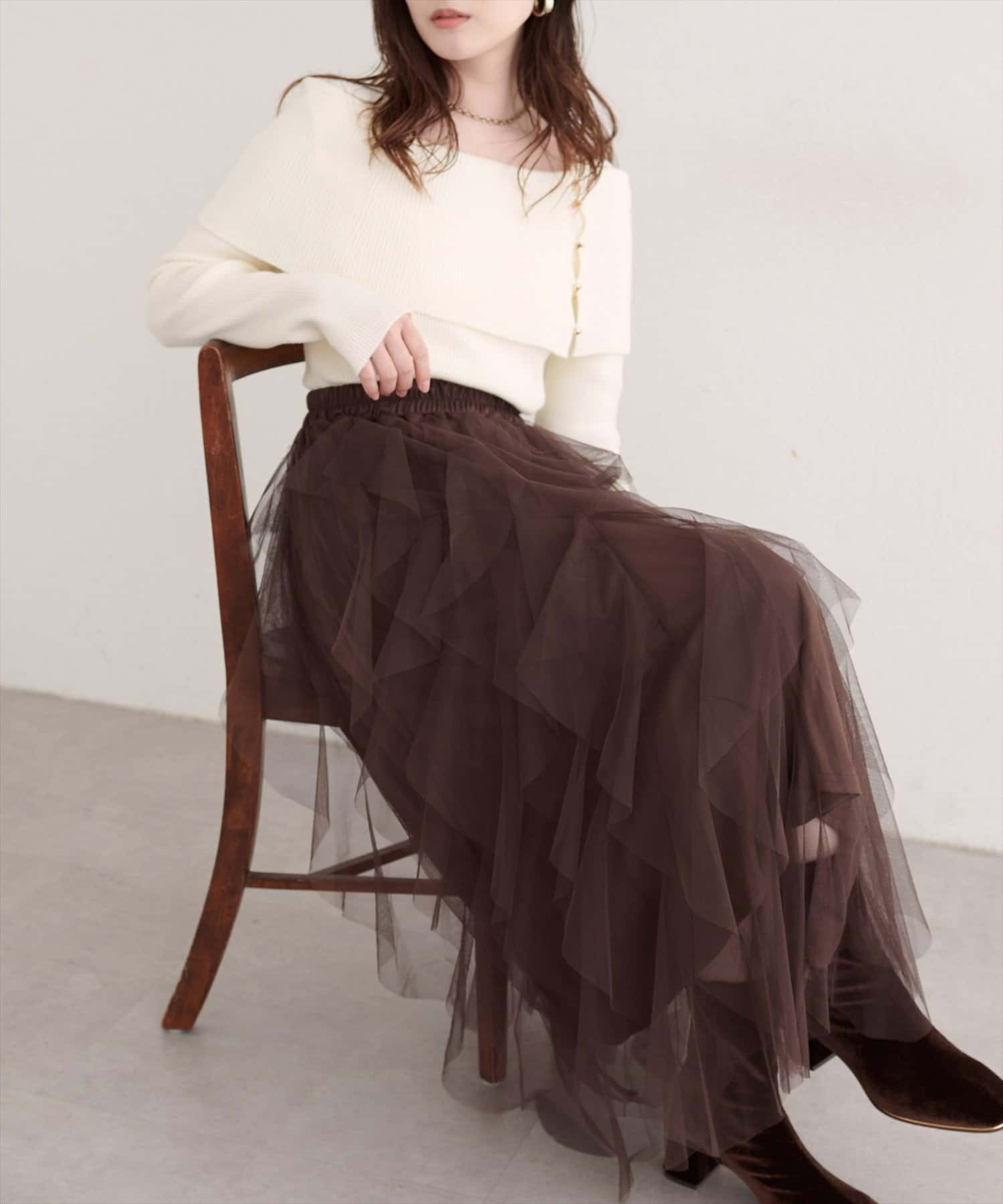 natural couture(ナチュラルクチュール) ラッフルフリルチュールスカート
