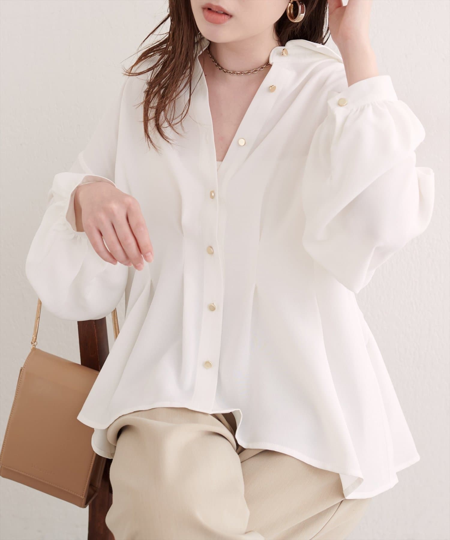 natural couture(ナチュラルクチュール) 【sherbet line】ウエストタック２WAY袖ブラウス