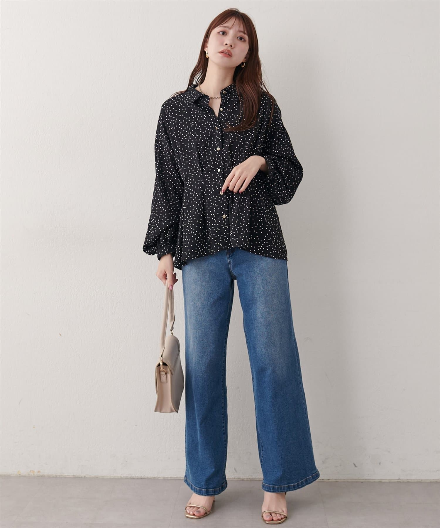 natural couture(ナチュラルクチュール) 【sherbet line】ウエストタック２WAY袖ブラウス