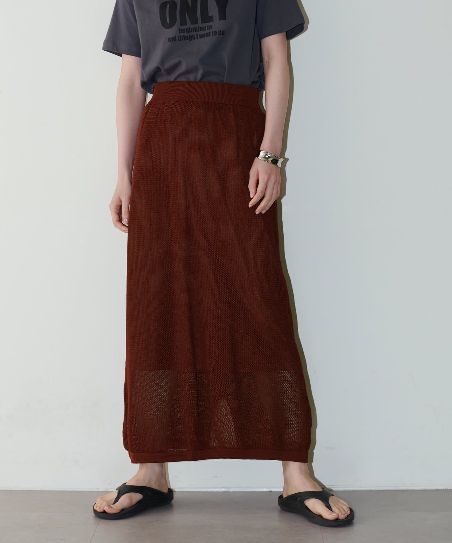 NICE CLAUP / OLIVE des OLIVE OUTLET(ナイスクラップ  / オリーブ デ オリーブ アウトレット) 【LARUTA】麻タッチウエストゴム入りスカート