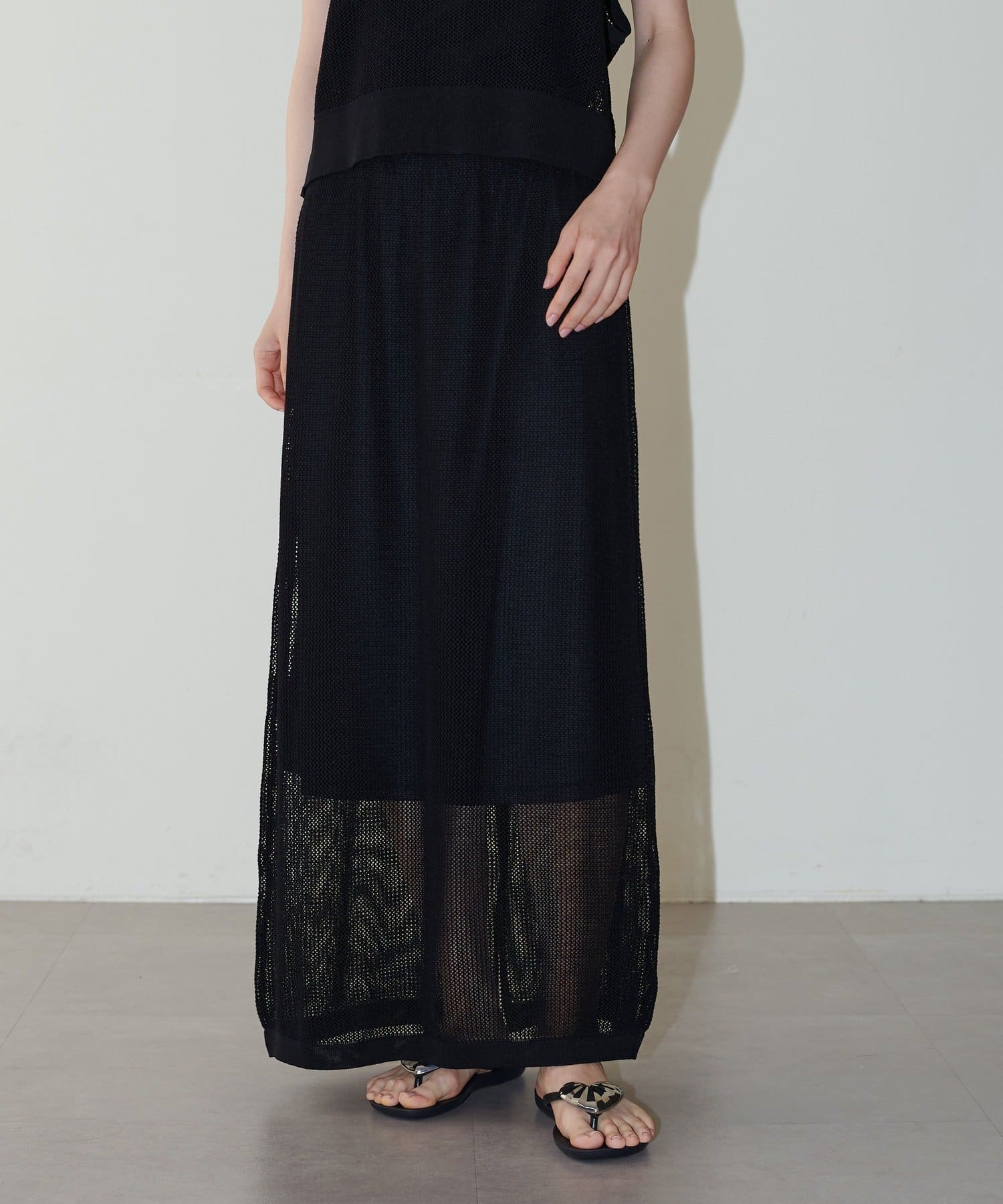 NICE CLAUP / OLIVE des OLIVE OUTLET(ナイスクラップ  / オリーブ デ オリーブ アウトレット) 【LARUTA】麻タッチウエストゴム入りスカート
