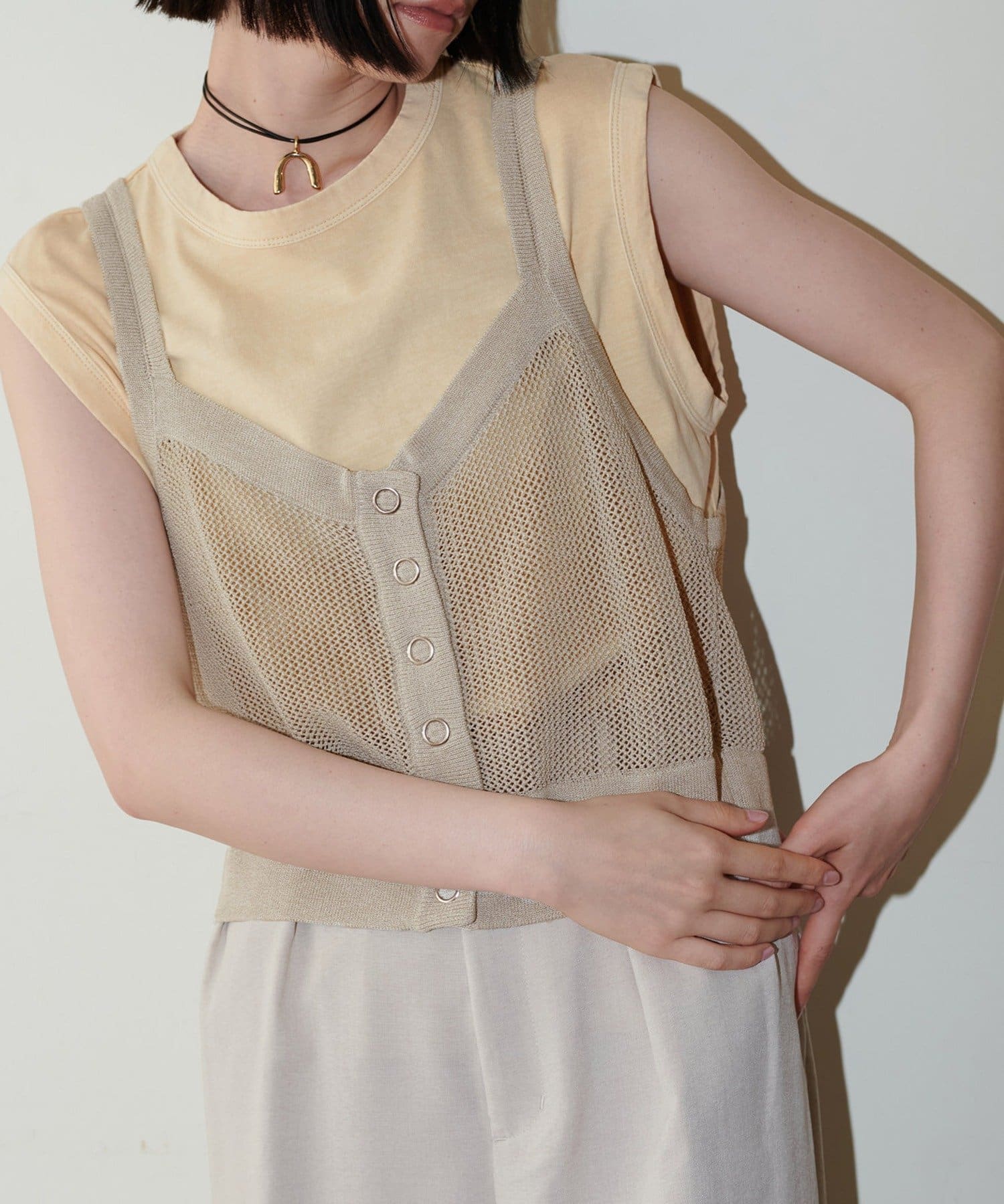 NICE CLAUP / OLIVE des OLIVE OUTLET(ナイスクラップ  / オリーブ デ オリーブ アウトレット) 【LARUTA】麻タッチキャミビスチェプルオーバー
