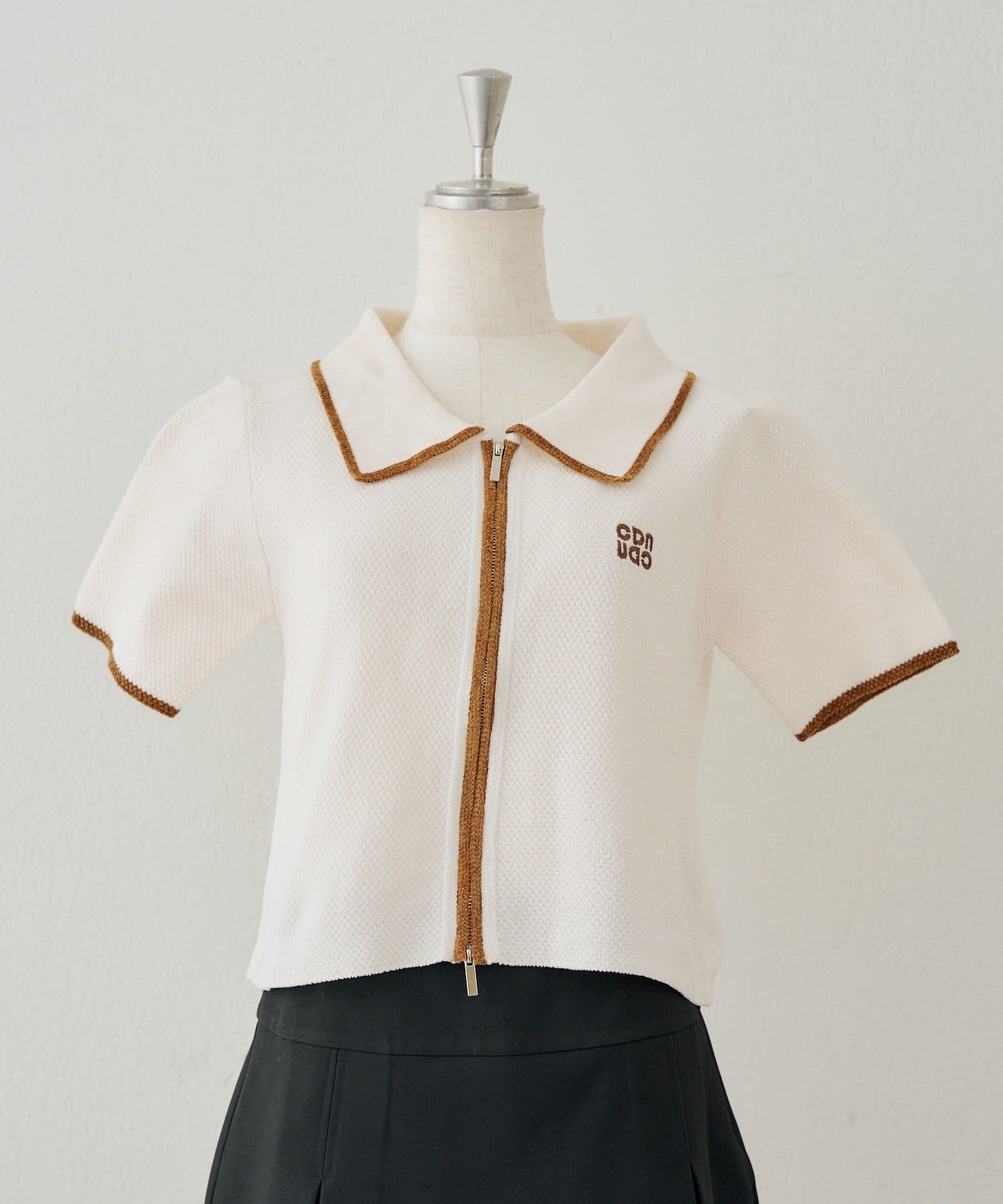 NICE CLAUP / OLIVE des OLIVE OUTLET(ナイスクラップ  / オリーブ デ オリーブ アウトレット) 【continuer】 ベロアモールWジップ襟ニット