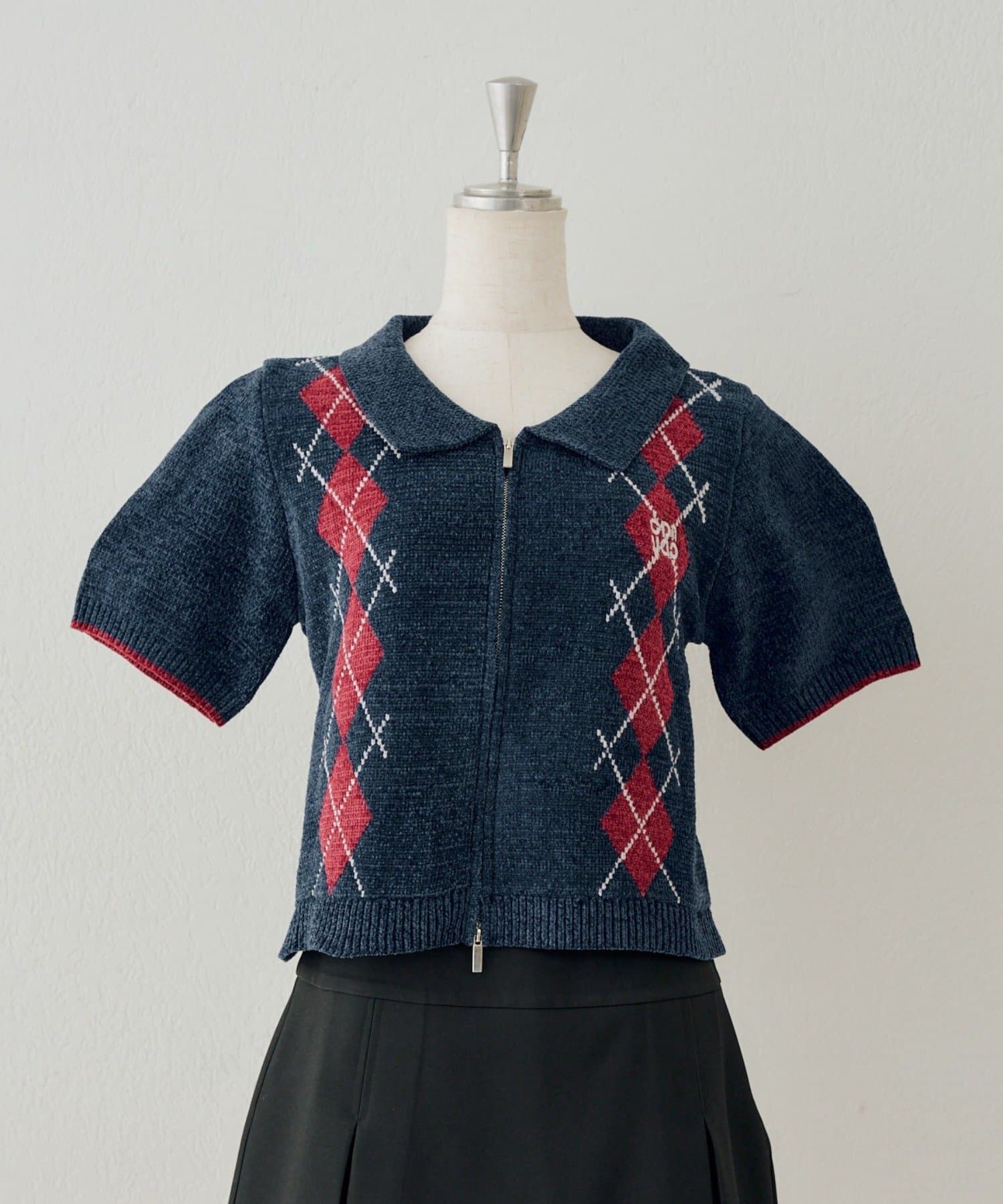 NICE CLAUP / OLIVE des OLIVE OUTLET(ナイスクラップ  / オリーブ デ オリーブ アウトレット) 【continuer】 ベロアモールWジップ襟ニット