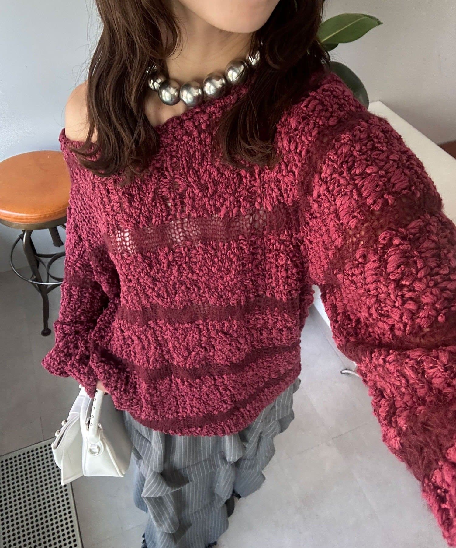 CIAOPANIC(チャオパニック) スラブボーダー透かし編みニット