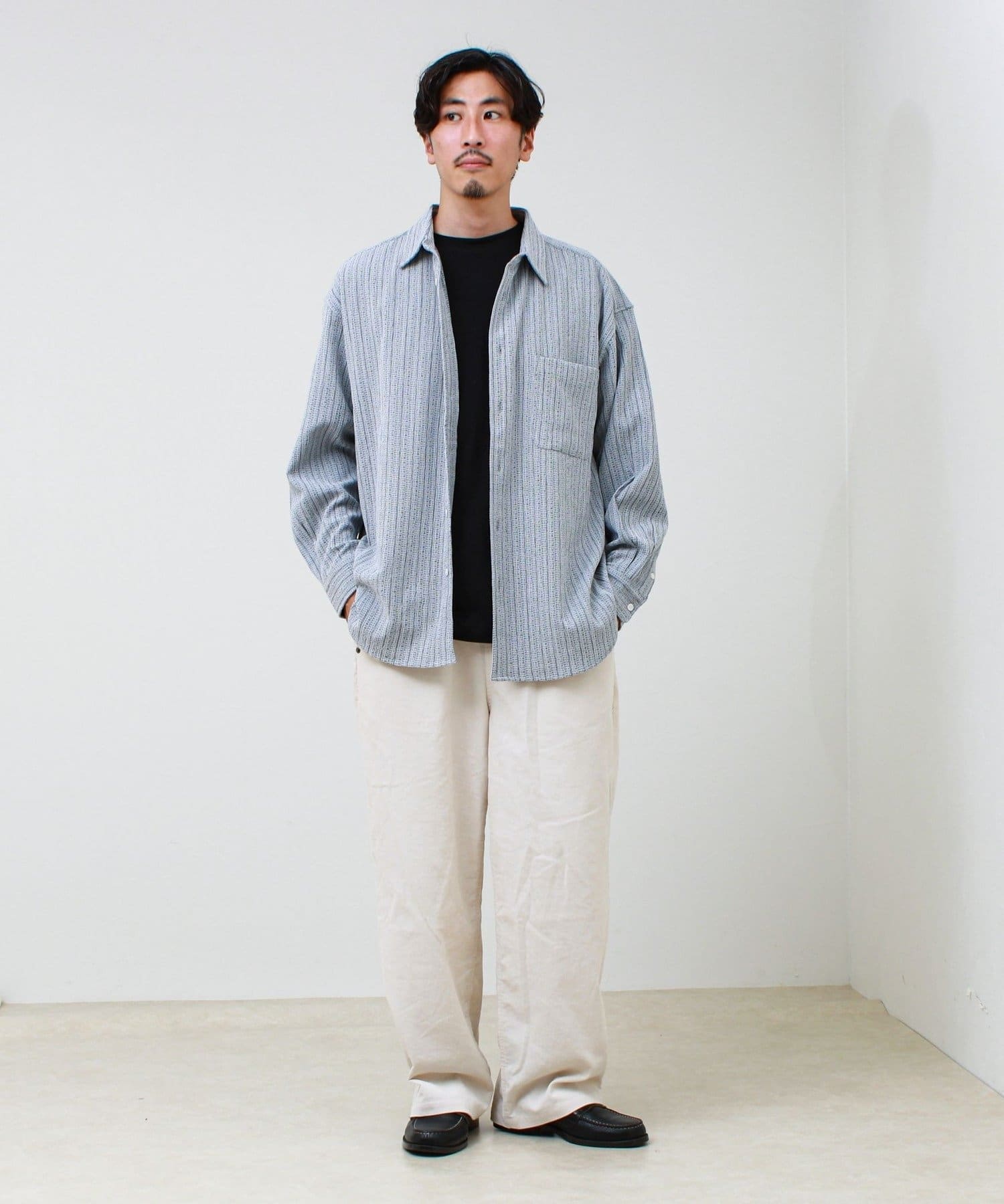 Stripe crepe ストライプ楊柳 ロングスリーブオーバーサイズシャツ
