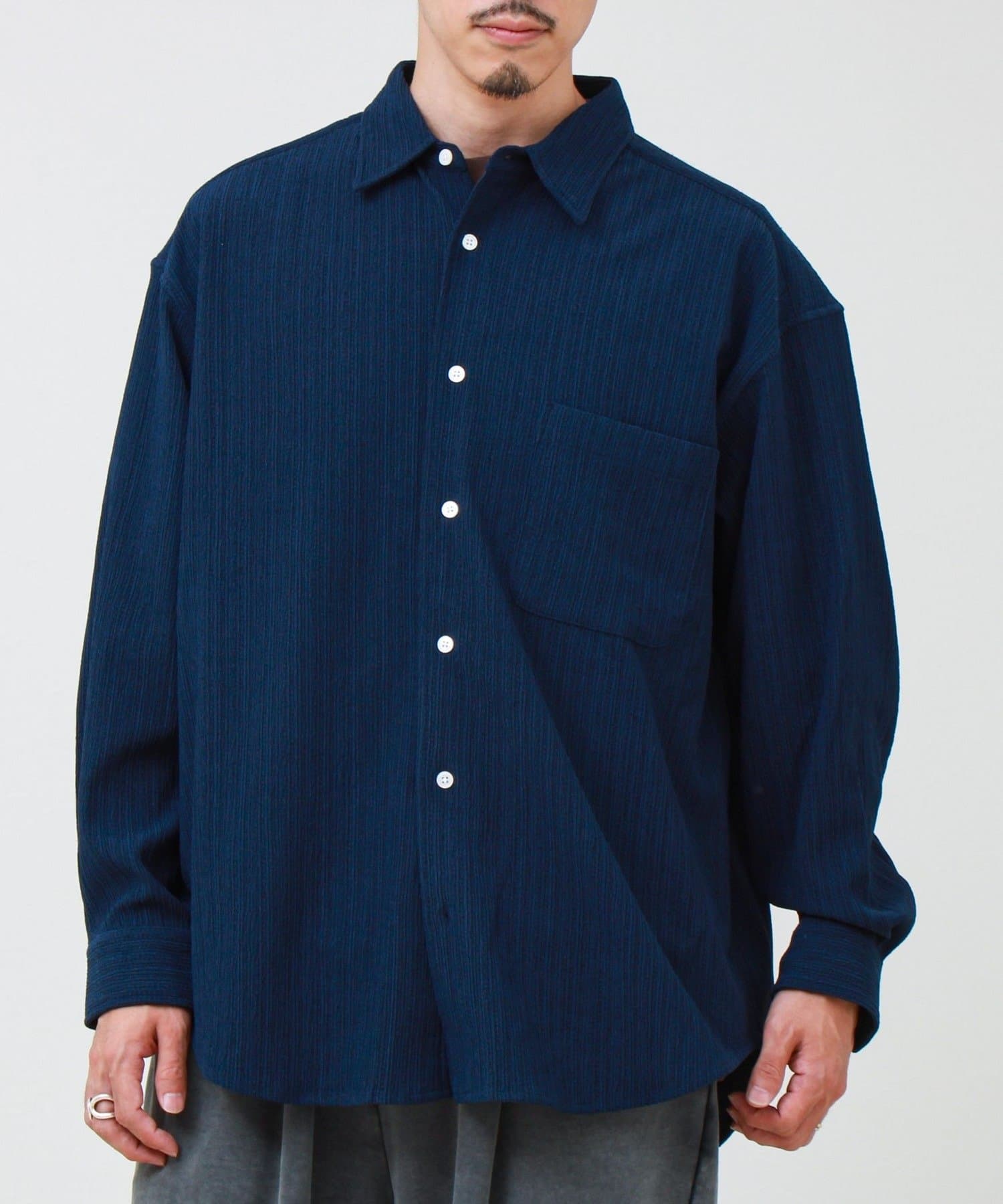 FREDY & GLOSTER(フレディ アンド グロスター) Stripe crepe ストライプ楊柳 ロングスリーブオーバーサイズシャツ