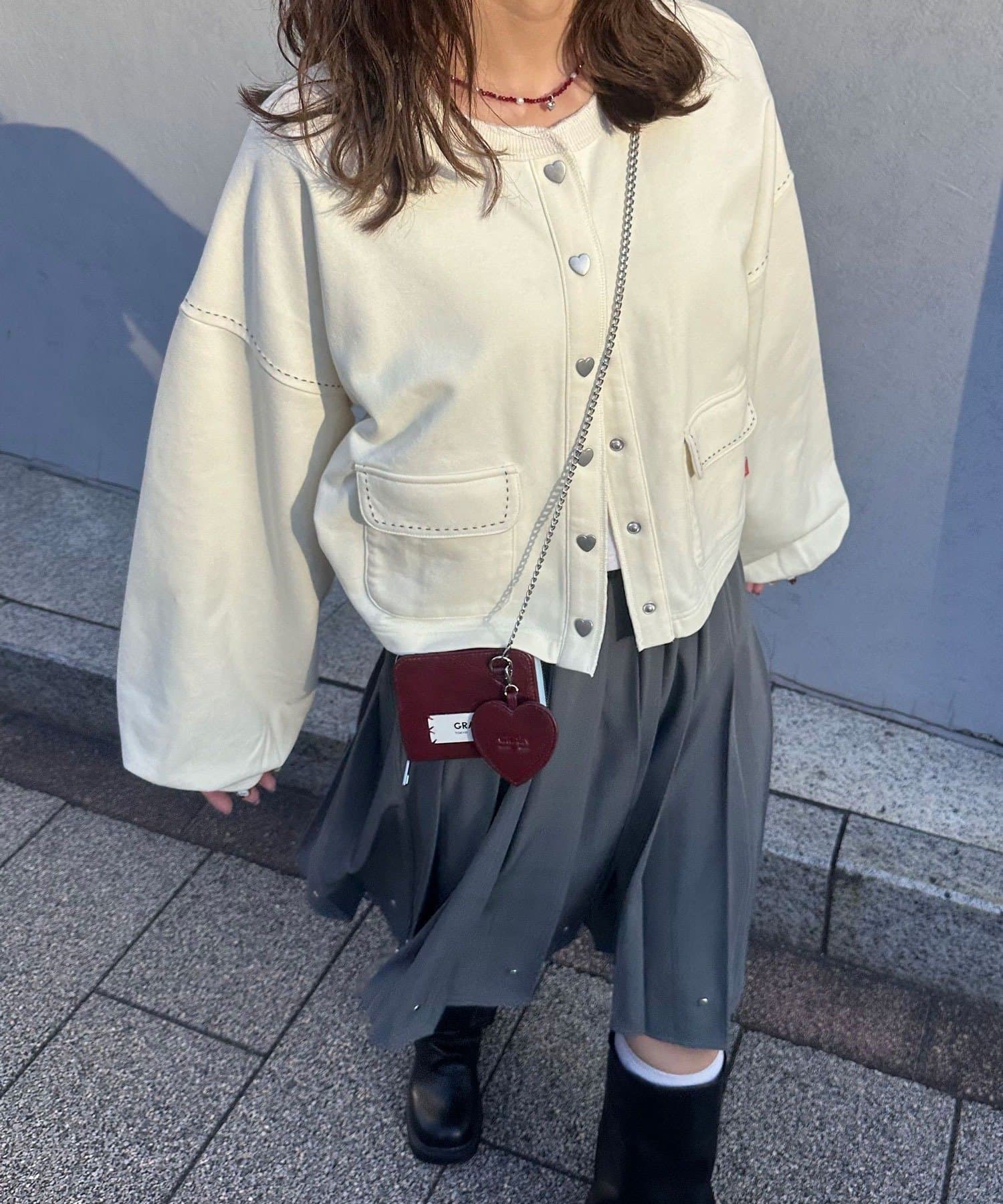 CIAOPANIC(チャオパニック) ハートボタン配色ステッチスウェットカーディガン