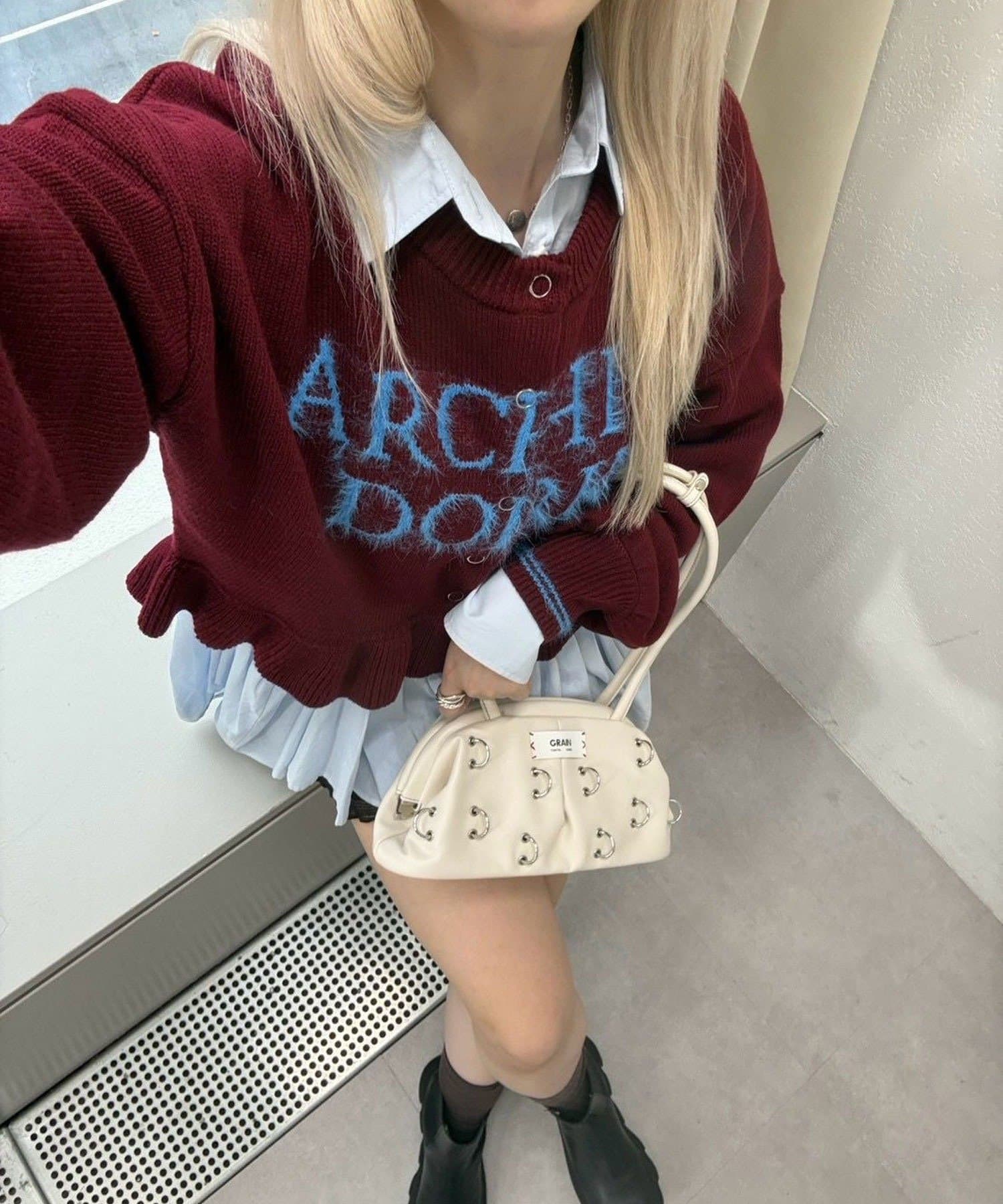CIAOPANIC(チャオパニック) シャギー配色ロゴフリルニットカーディガン