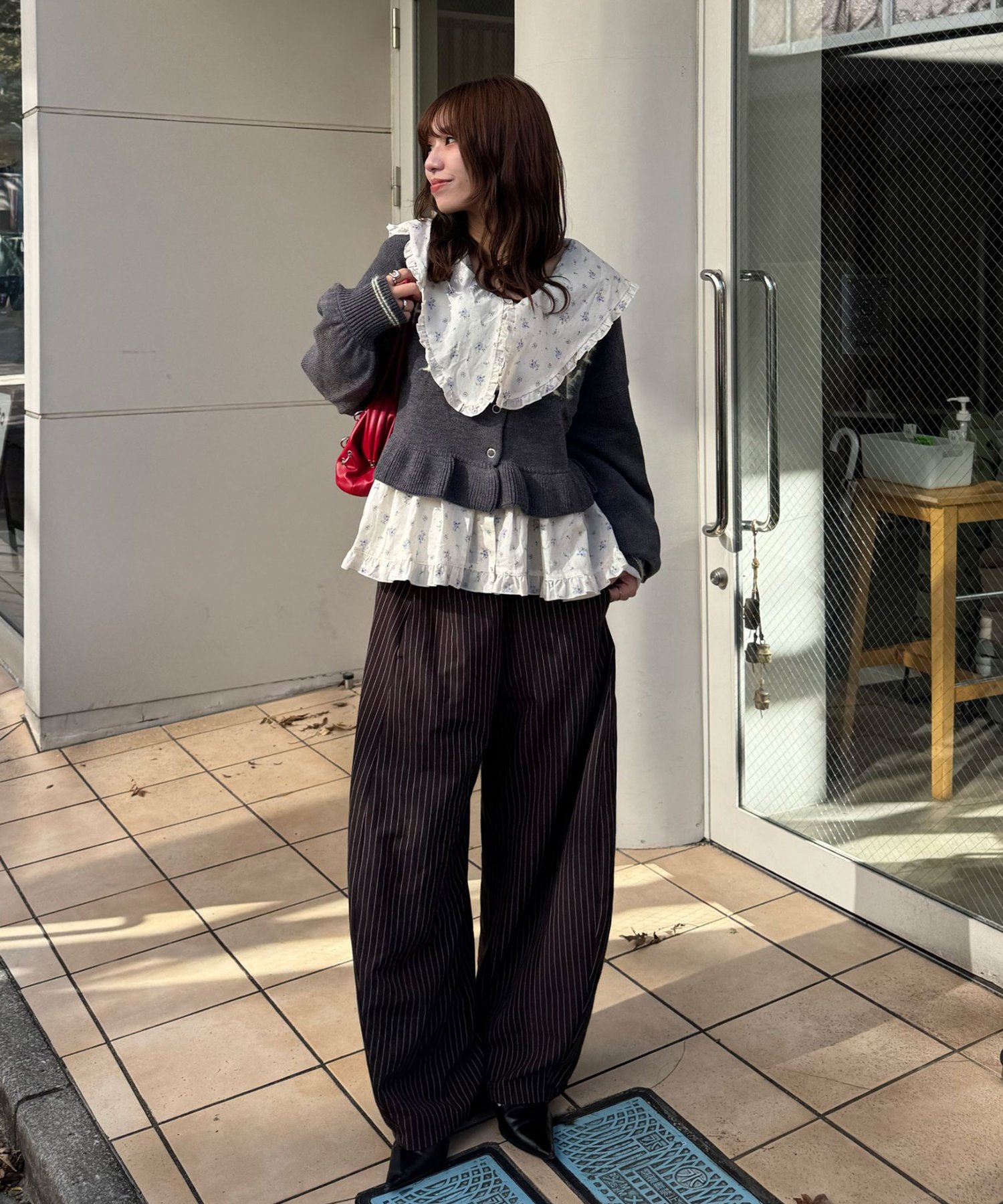 CIAOPANIC(チャオパニック) シャギー配色ロゴフリルニットカーディガン