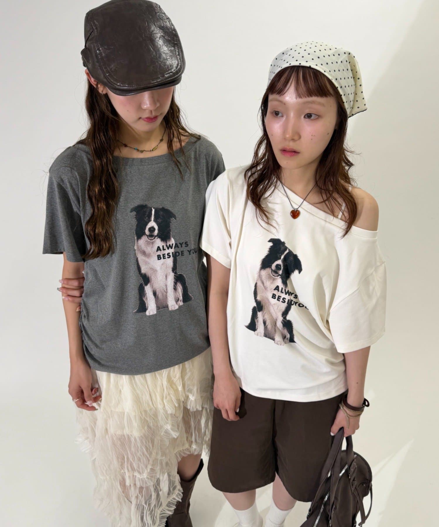 w closet(ダブルクローゼット) ワンショルDOGTシャツ