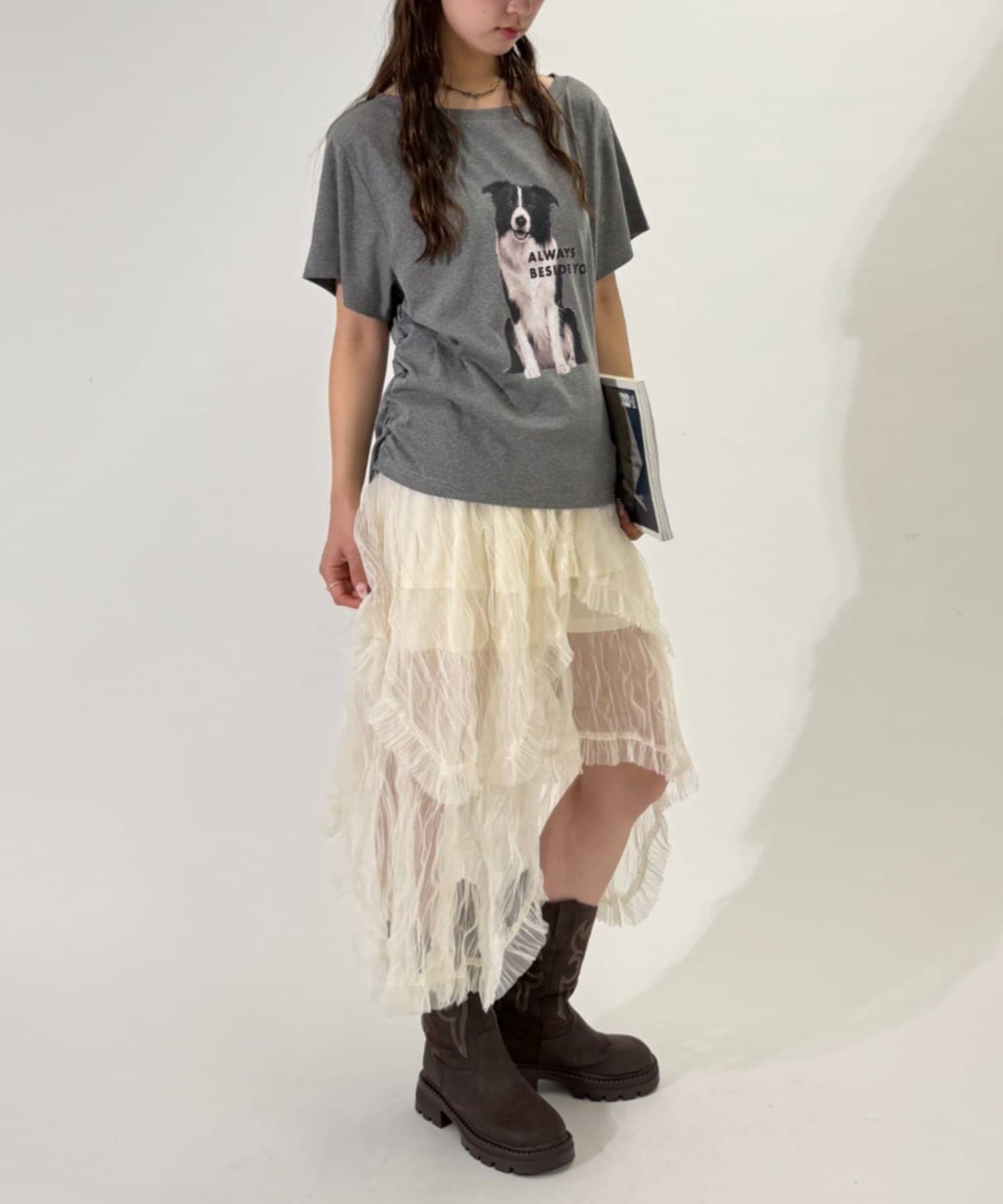 w closet(ダブルクローゼット) ワンショルDOGTシャツ