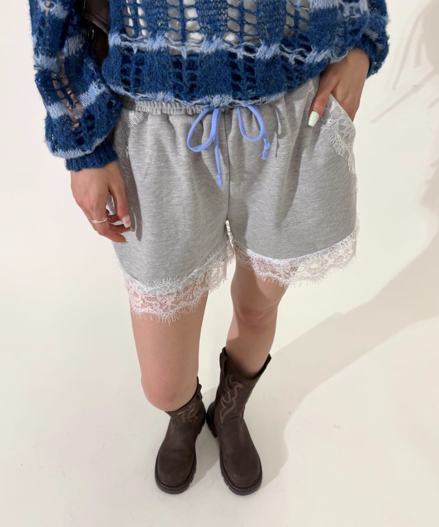 w closet(ダブルクローゼット) レースショートスウェットパンツ