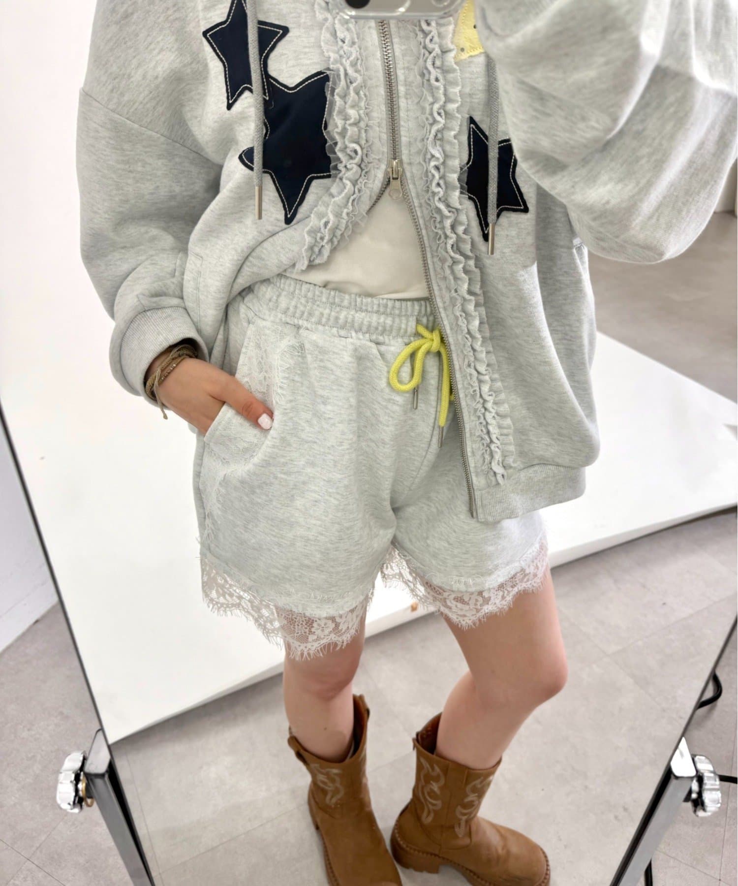 w closet(ダブルクローゼット) レースショートスウェットパンツ