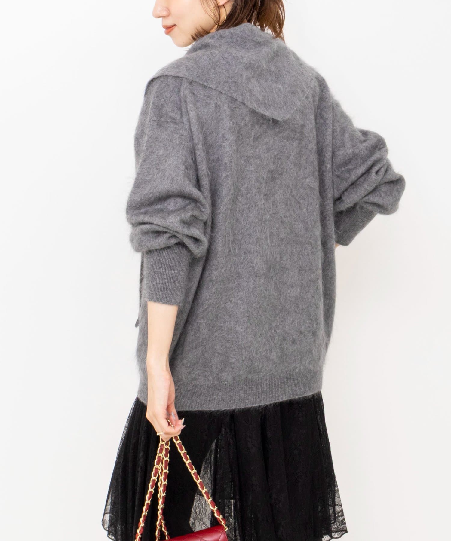 NOLLEY'S(ノーリーズ) カシミヤファー加工クルーネックプルオーバー ミニストール付き
