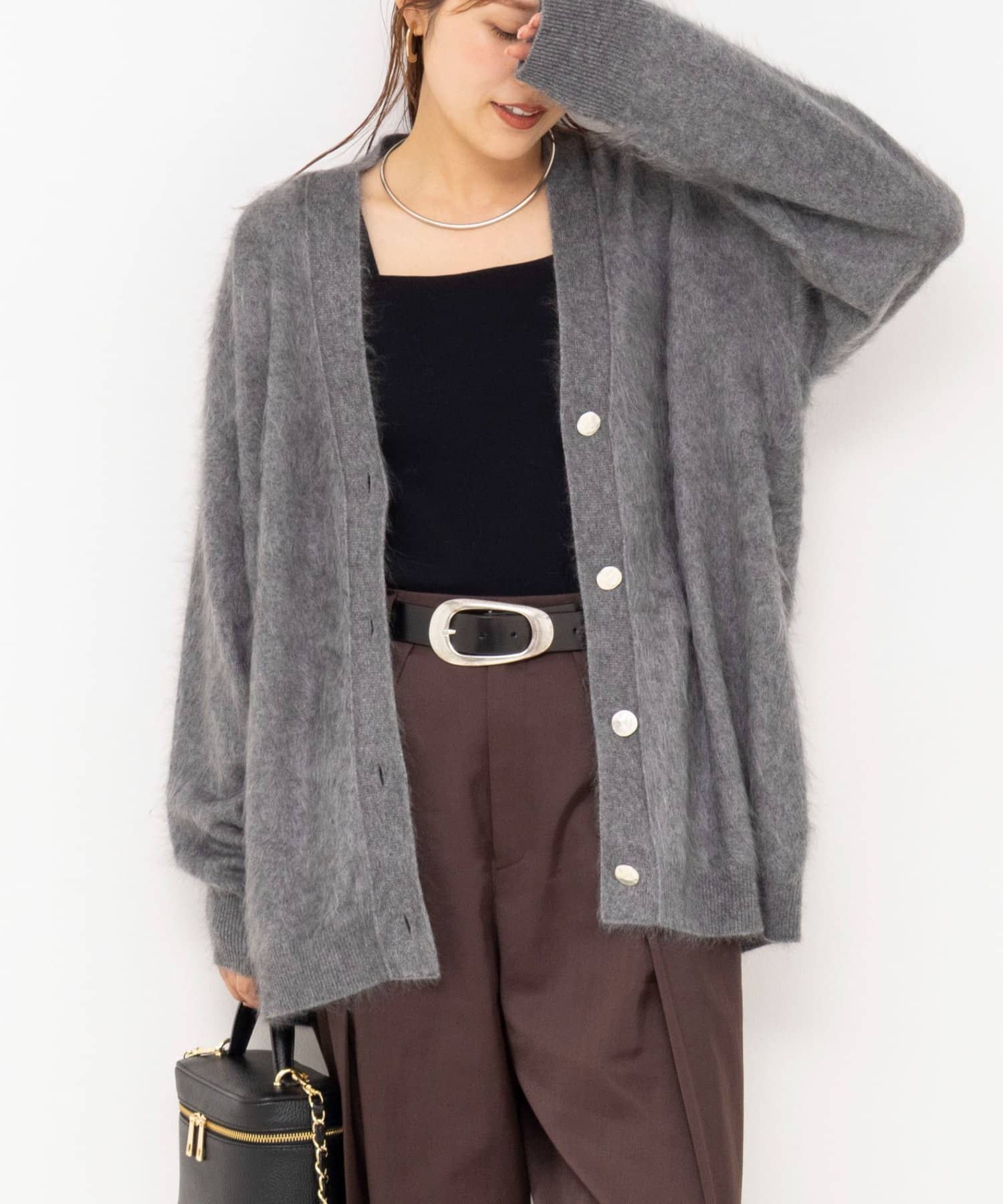 NOLLEY'S(ノーリーズ) カシミヤファー加工Vネックカーディガン