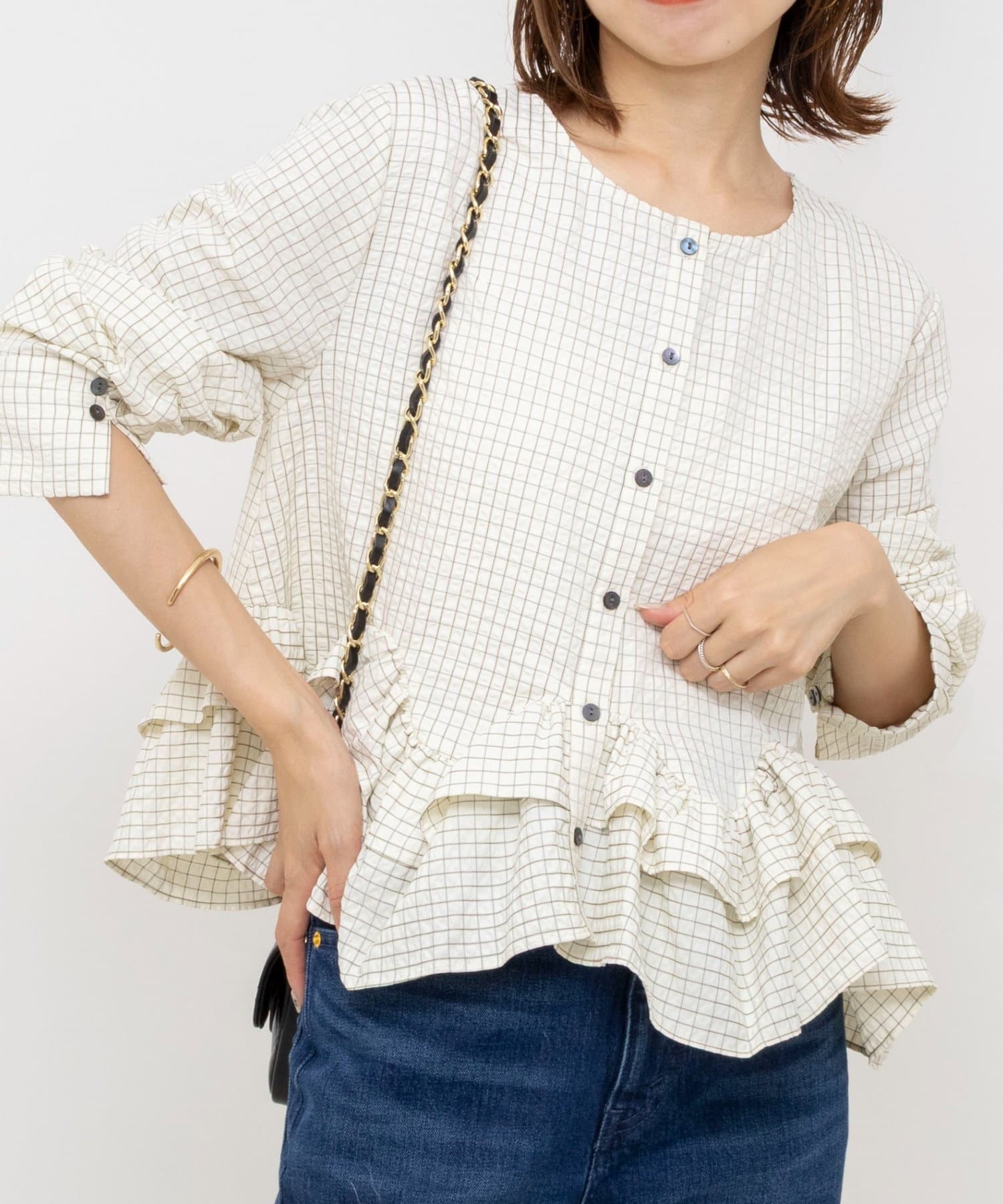 NOLLEY'S(ノーリーズ) 【WEB限定】ウォッシャブル2WAYチェックペプラムフリルブラウス