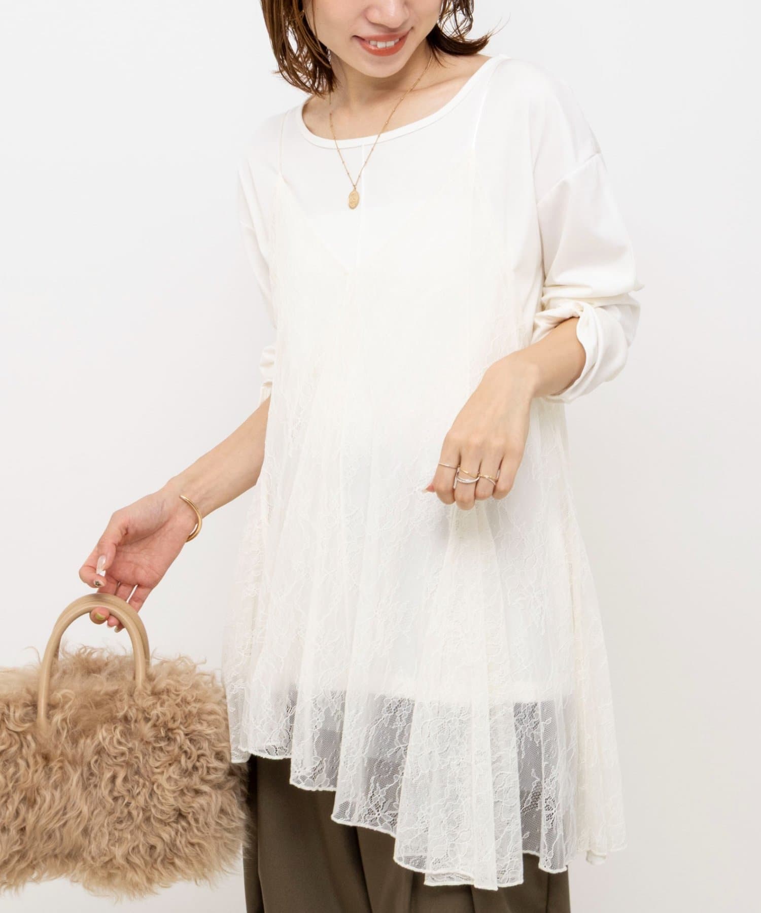 NOLLEY'S(ノーリーズ) 【WEB限定】ウォッシャブルアシメレースキャミ