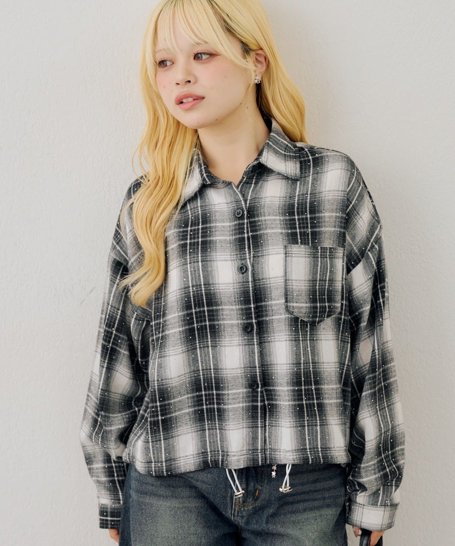 NICE CLAUP / OLIVE des OLIVE OUTLET(ナイスクラップ  / オリーブ デ オリーブ アウトレット) 【continuer】キラキラチェックシャツ