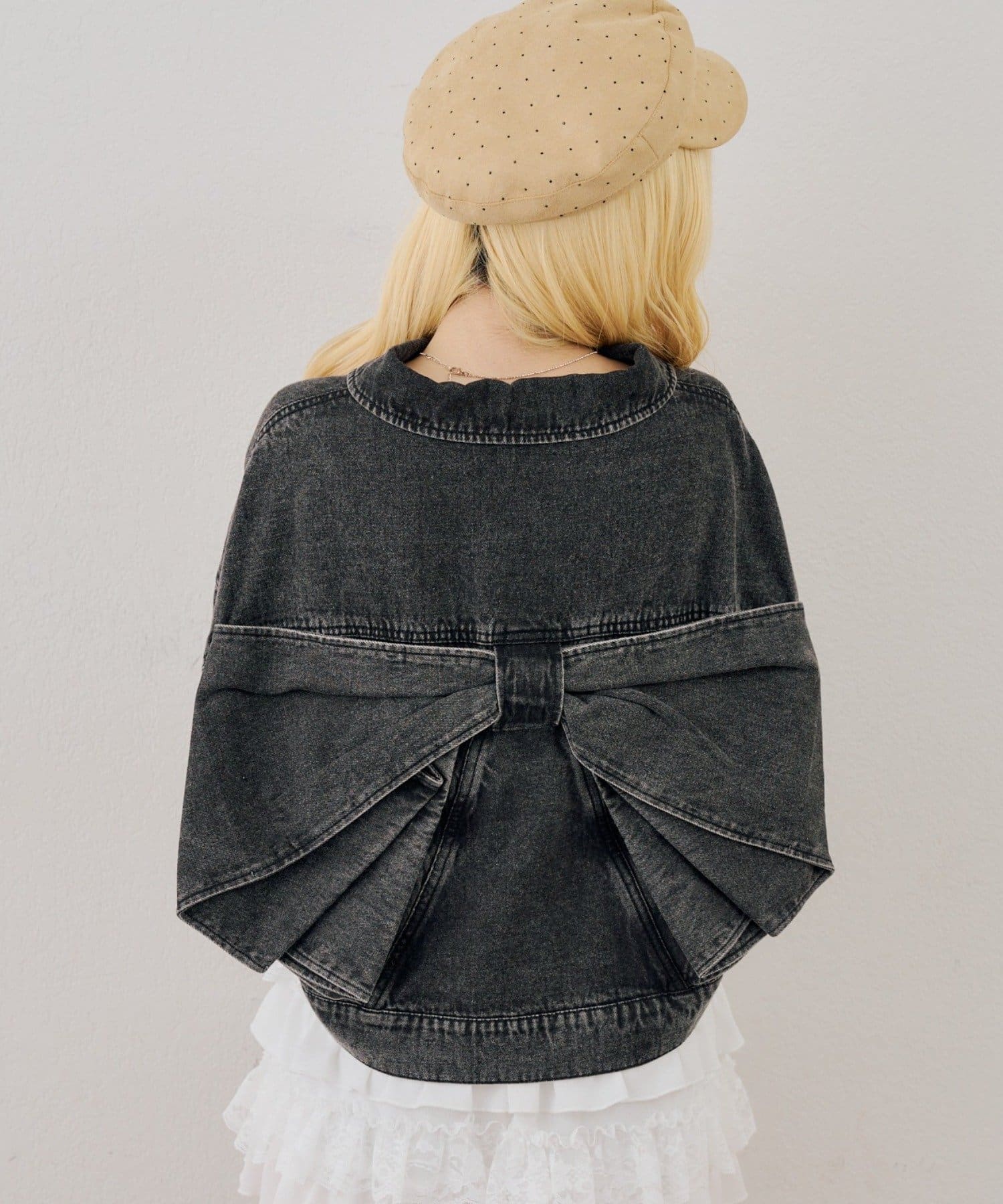 NICE CLAUP / OLIVE des OLIVE OUTLET(ナイスクラップ  / オリーブ デ オリーブ アウトレット) 【continuer】後ろビッグリボンデニムジャケット