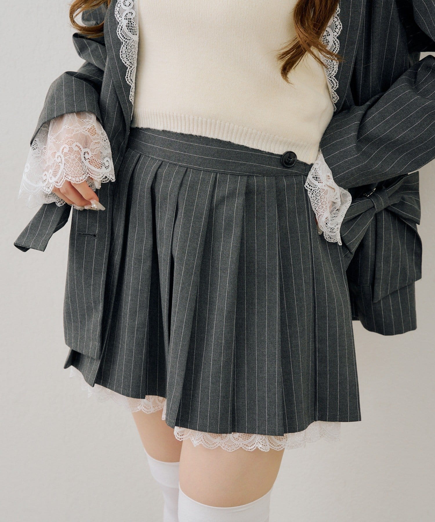 NICE CLAUP / OLIVE des OLIVE OUTLET(ナイスクラップ  / オリーブ デ オリーブ アウトレット) 【ANOTHER BRANCH】【セットアップ対応可】裾レースプリーツスカート
