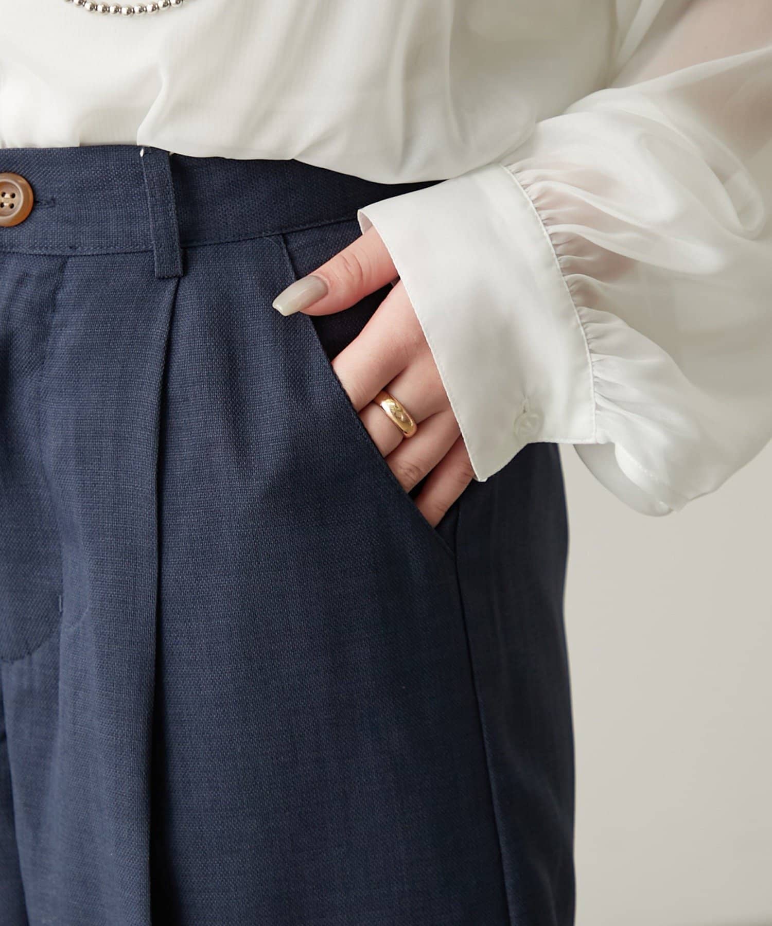 NICE CLAUP / OLIVE des OLIVE OUTLET(ナイスクラップ  / オリーブ デ オリーブ アウトレット) 【continuer】麻風ワイドパンツ