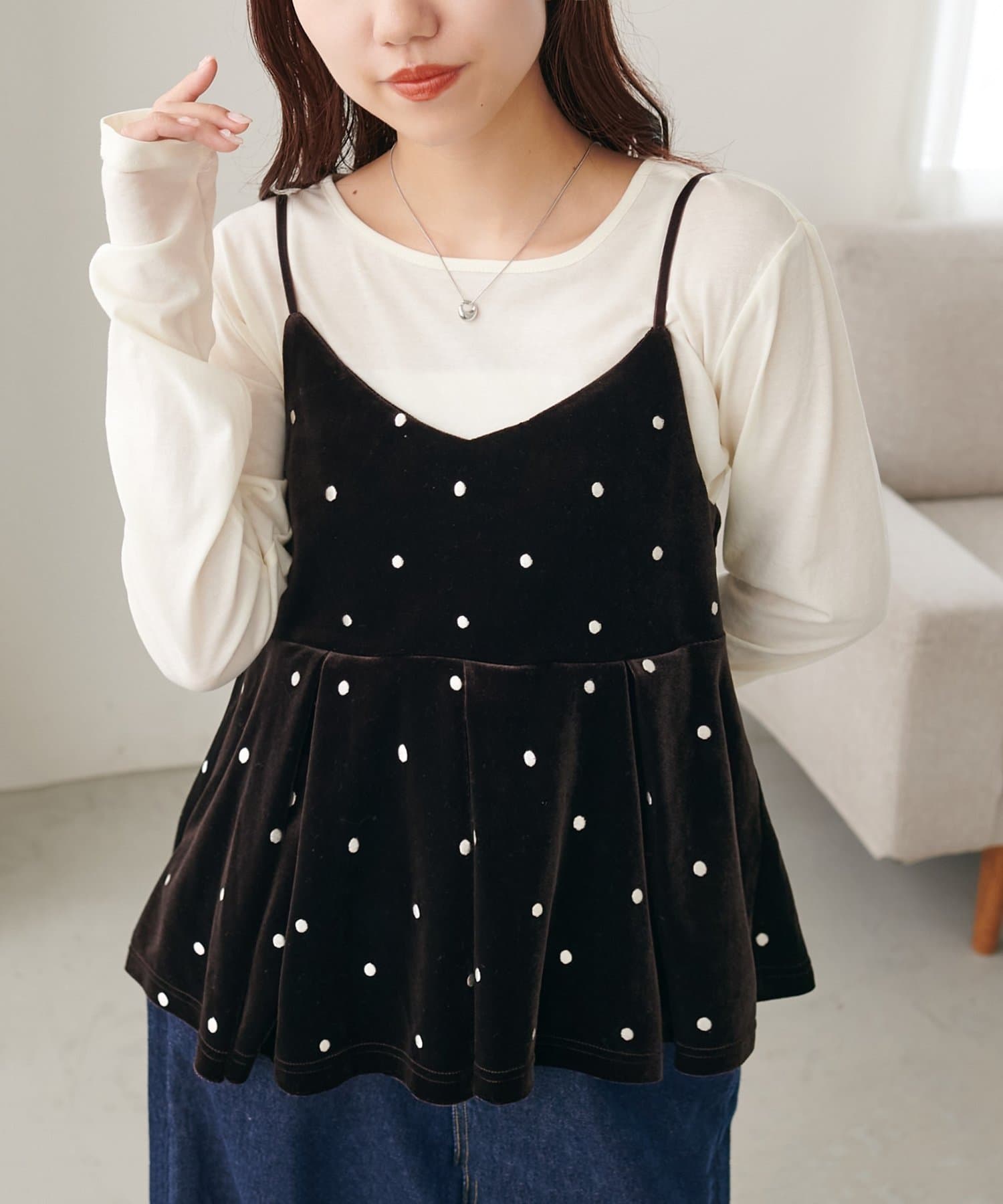 DISCOAT(ディスコート) ドット刺繍ベロアキャミ