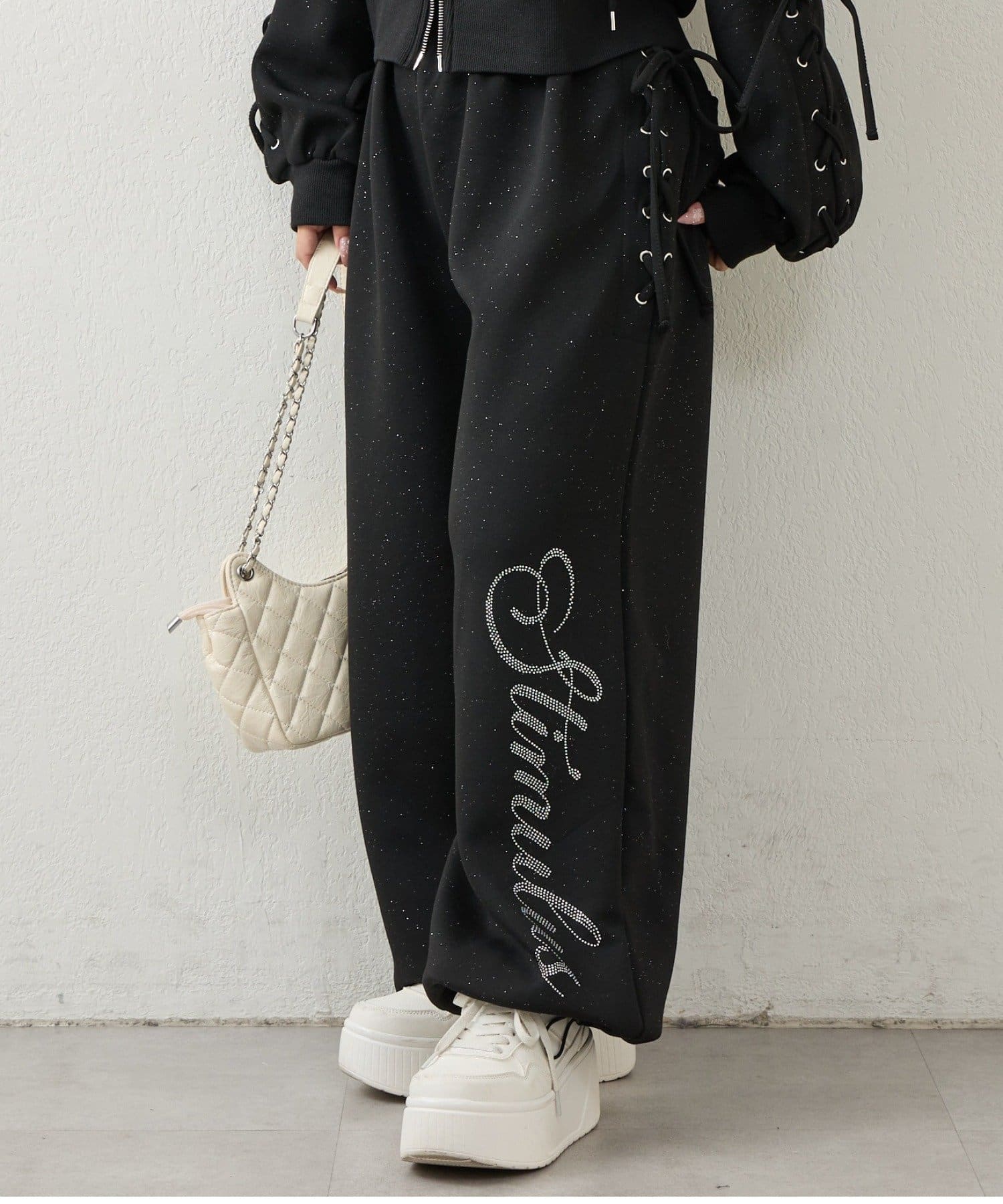 NICE CLAUP / OLIVE des OLIVE OUTLET(ナイスクラップ  / オリーブ デ オリーブ アウトレット) 【continuer】レースアップキラロゴスウェットパンツ