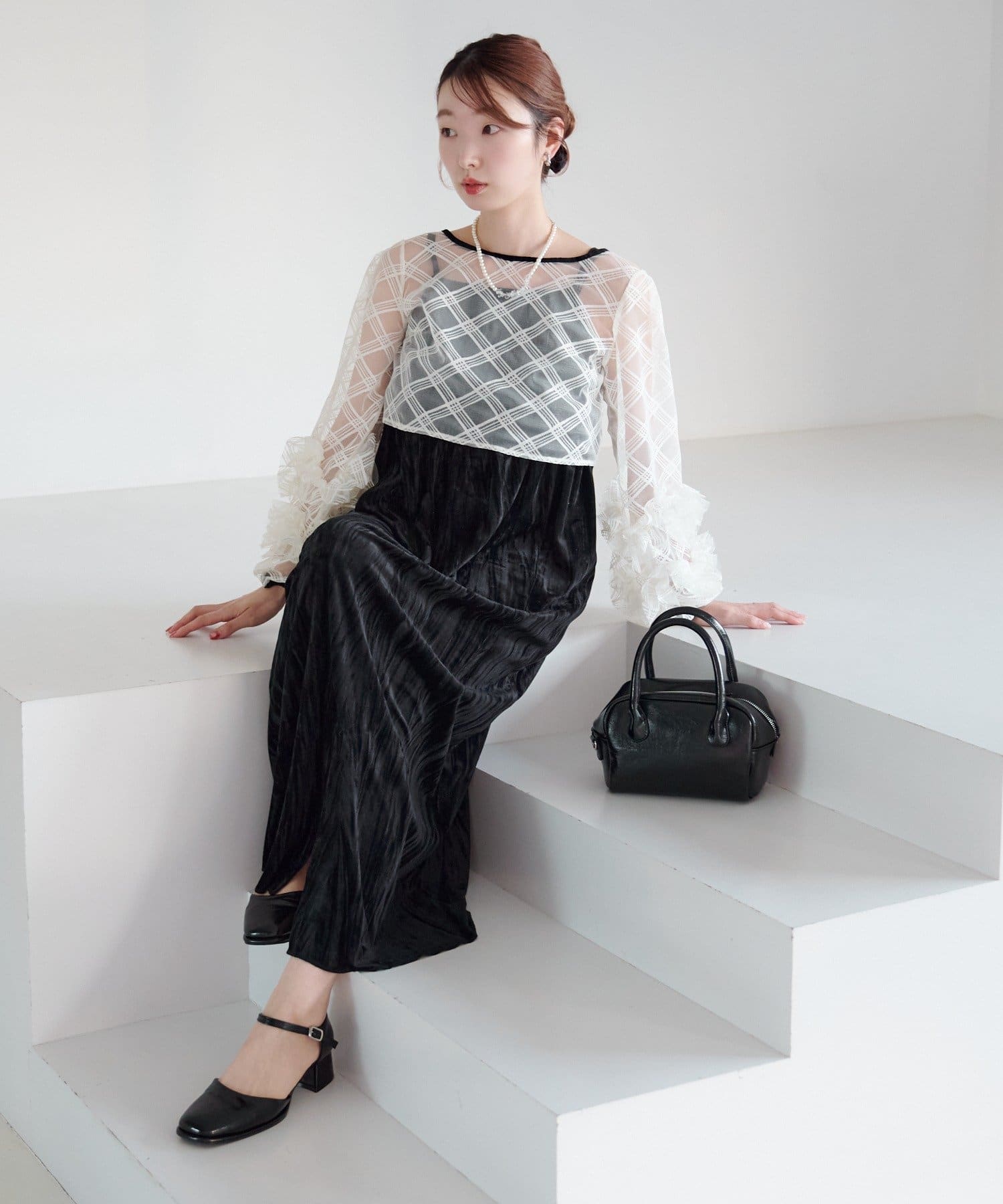 Kastane】シアーチェック×ベロアワンピースSET | OUTLET(アウトレット