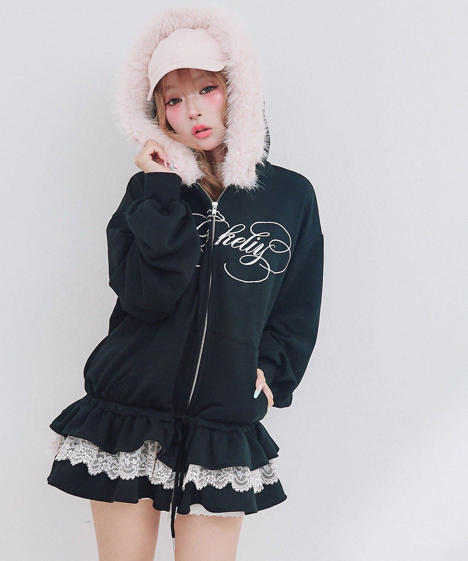 OLIVE des OLIVE(オリーブ デ オリーブ) ファー付きティアードパーカー
