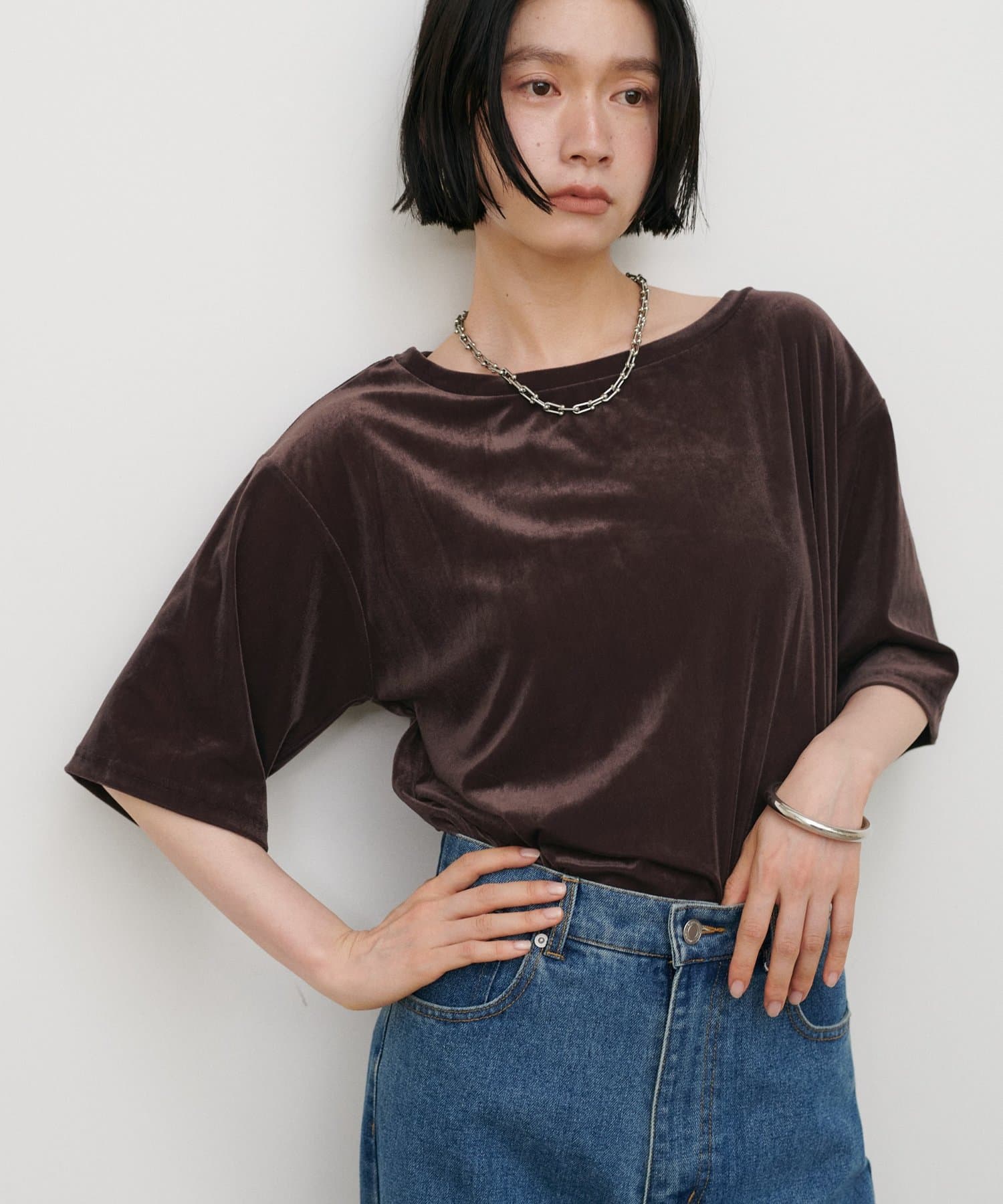 LARUTA(ラルータ) 半袖シアーとろもちベロアプルオーバー